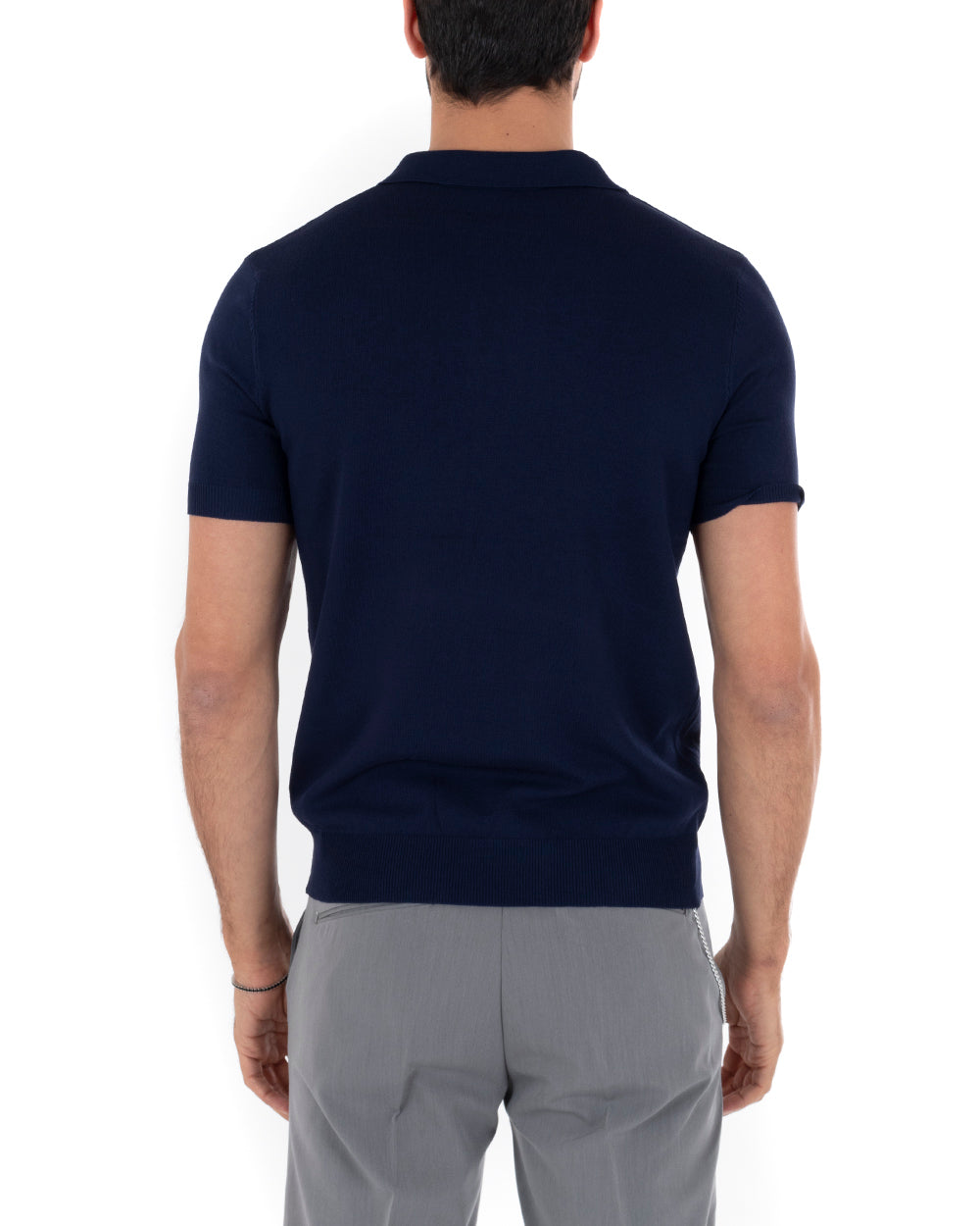 Polo Uomo Filo T-Shirt Con Colletto Bottoni Casual Maglia Sottogiacca Tinta Unita Blu GIOSAL-TS2629A