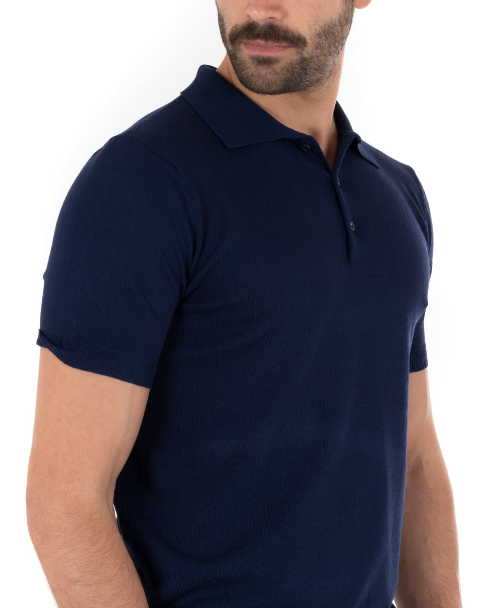 Polo Uomo Filo T-Shirt Con Colletto Bottoni Casual Maglia Sottogiacca Tinta Unita Blu GIOSAL-TS2629A