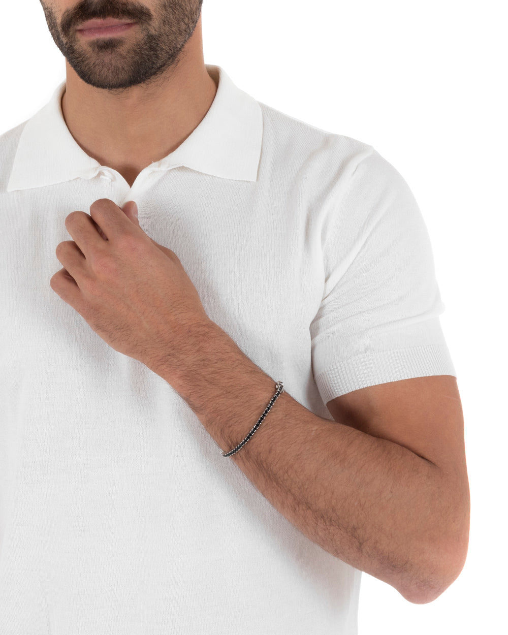 Polo Uomo Filo T-Shirt Con Colletto Bottoni Casual Maglia Sottogiacca Tinta Unita Bianco GIOSAL-TS2630A