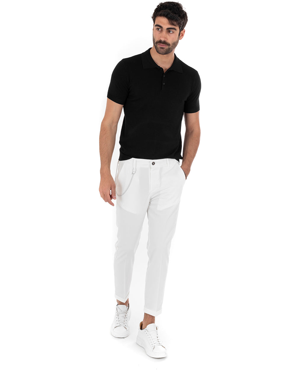 Polo Uomo Filo T-Shirt Con Colletto Bottoni Casual Maglia Sottogiacca Tinta Unita Nero GIOSAL-TS2632A