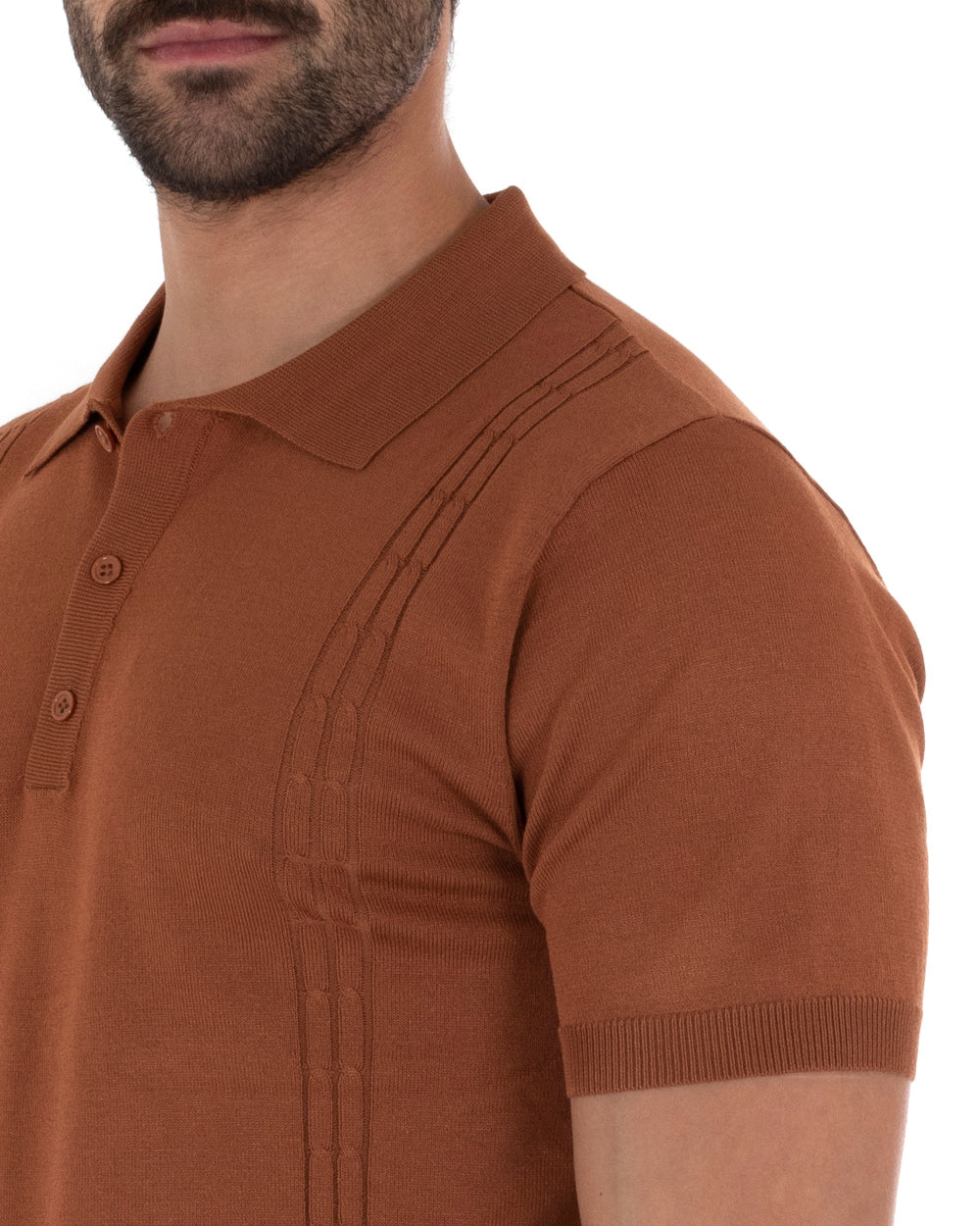 Polo Uomo T-Shirt Manica Corta Tinta Unita Tabacco Scollo Bottoni Filo Casual GIOSAL-TS2640A
