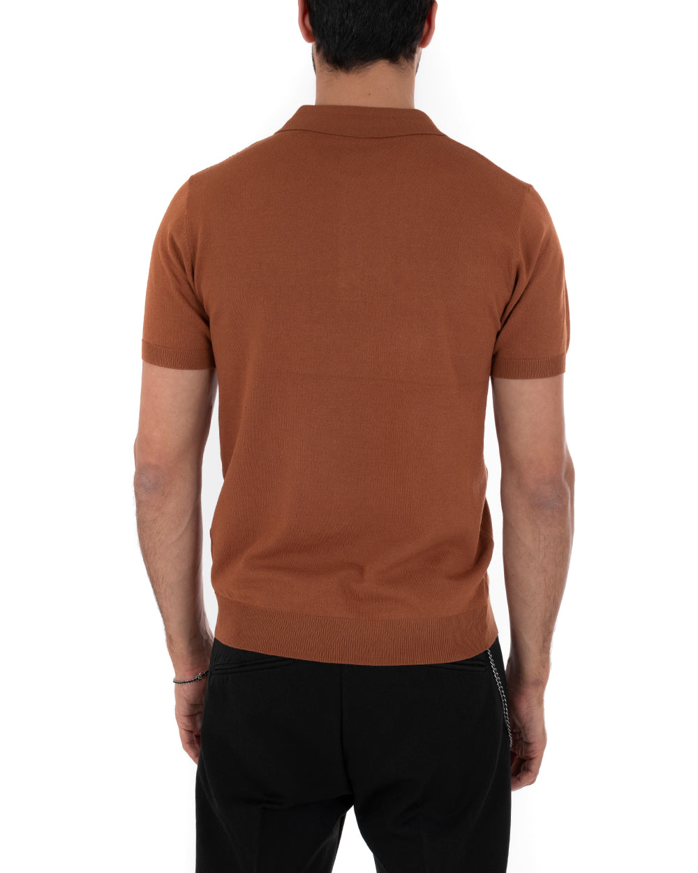 Polo Uomo T-Shirt Manica Corta Tinta Unita Tabacco Scollo Bottoni Filo Casual GIOSAL-TS2640A