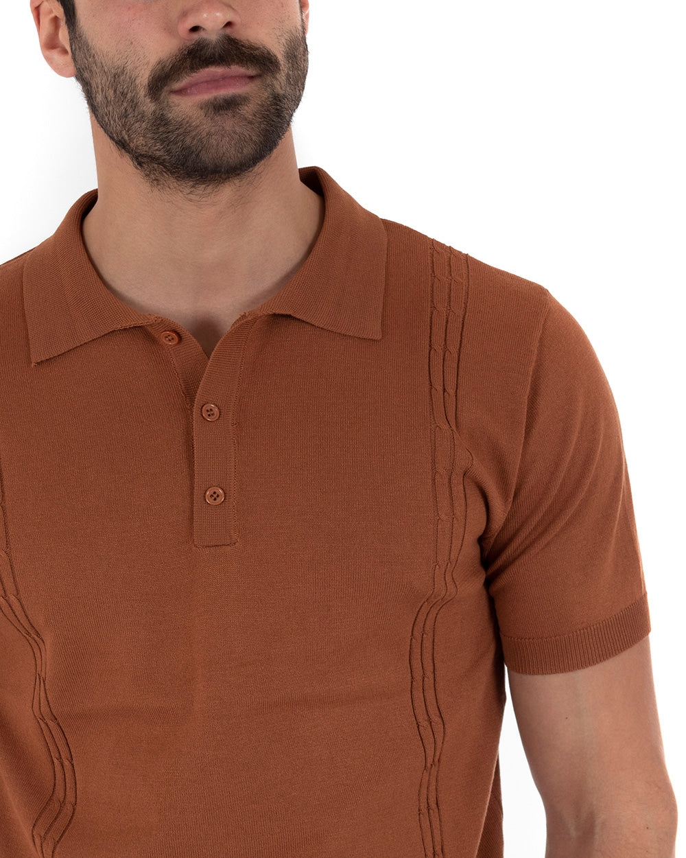 Polo Uomo T-Shirt Manica Corta Tinta Unita Tabacco Scollo Bottoni Filo Casual GIOSAL-TS2640A