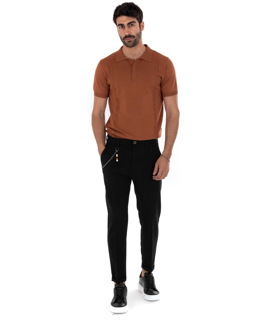 Polo Uomo T-Shirt Manica Corta Tinta Unita Tabacco Scollo Bottoni Filo Casual GIOSAL-TS2640A
