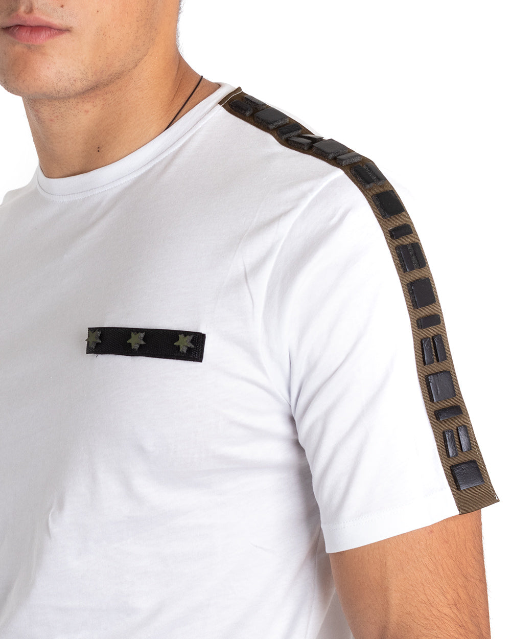 T-Shirt Uomo Manica Corta Bianca Tinta Unita Girocollo Toppe Casual GIOSAL-TS2652A