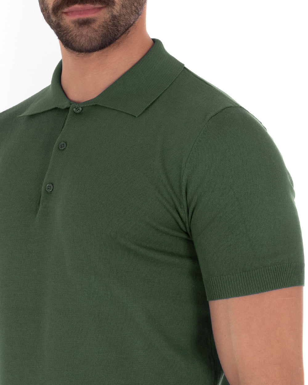 Polo Filo Uomo T-Shirt Manica Corta Con Colletto Bottoni Tinta Unita Verde Casual GIOSAL-TS2777A