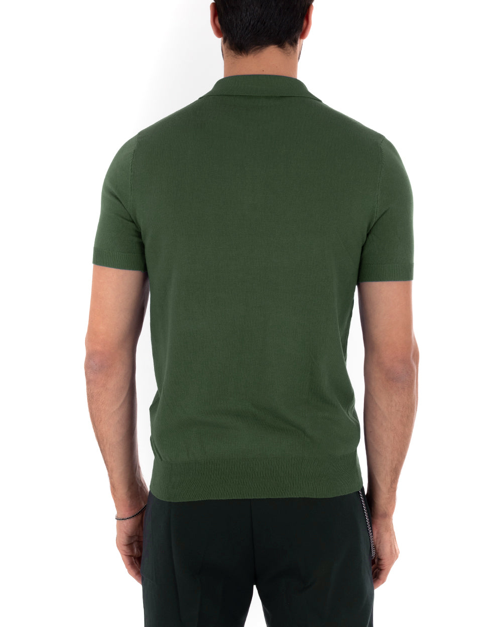 Polo Filo Uomo T-Shirt Manica Corta Con Colletto Bottoni Tinta Unita Verde Casual GIOSAL-TS2777A