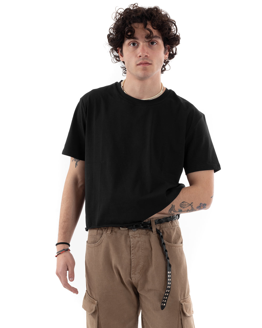T-shirt Uomo Cropped Boxy Fit Corta Taglio Vivo Nero TS2854A