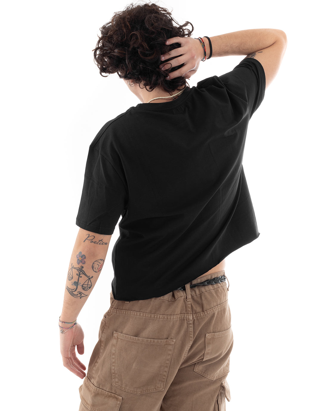 T-shirt Uomo Cropped Boxy Fit Corta Taglio Vivo Nero TS2854A