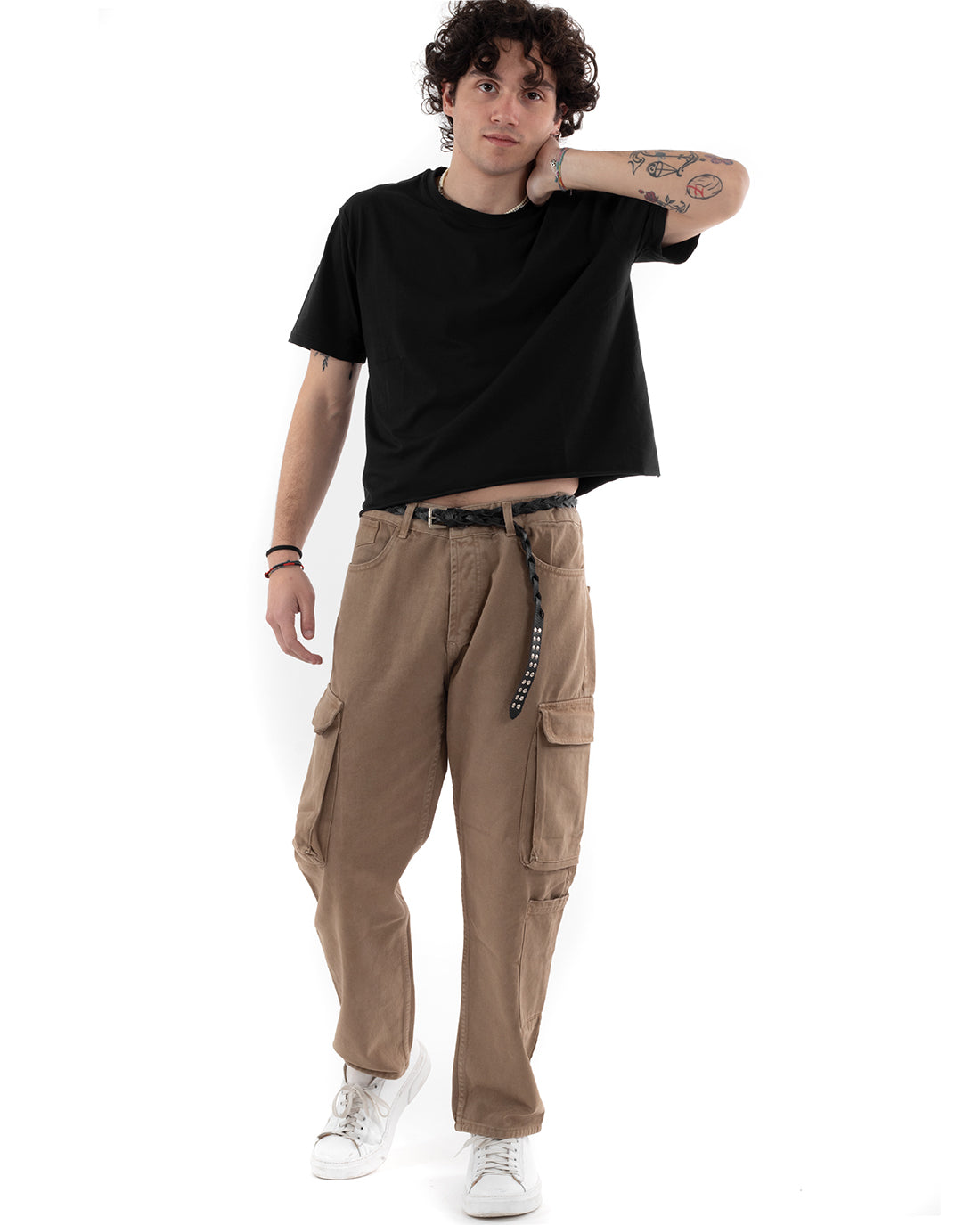T-shirt Uomo Cropped Boxy Fit Corta Taglio Vivo Nero TS2854A