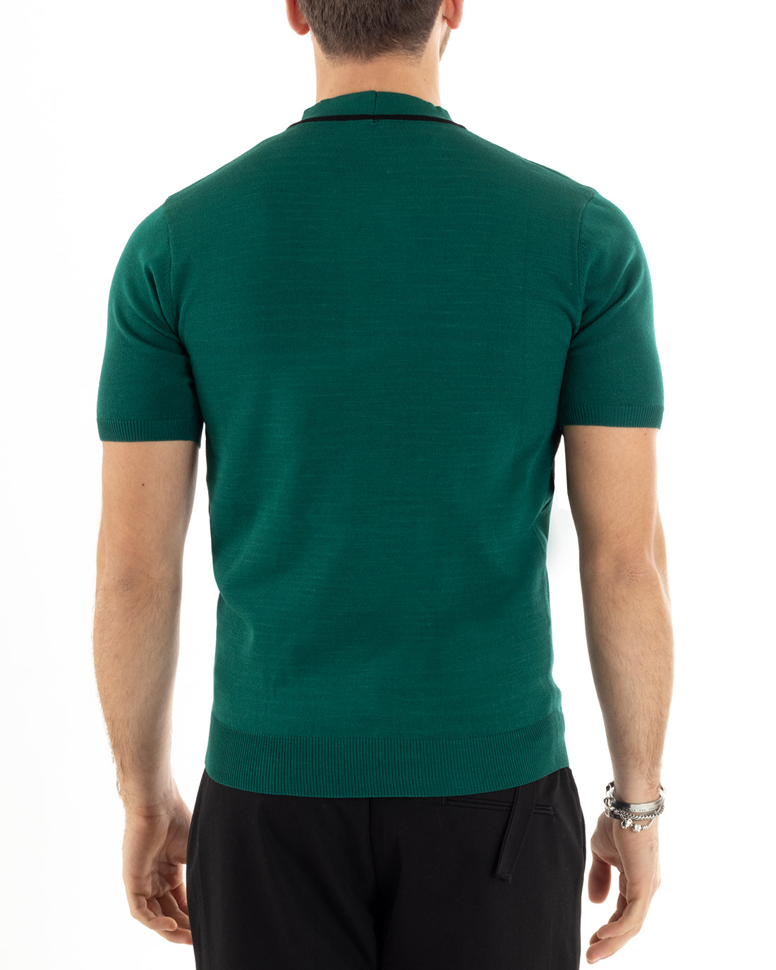 T-shirt Uomo Manica Corta Cardigan Verde Manica Corta Stampa Bottoni Casual GIOSAL-TS2872A