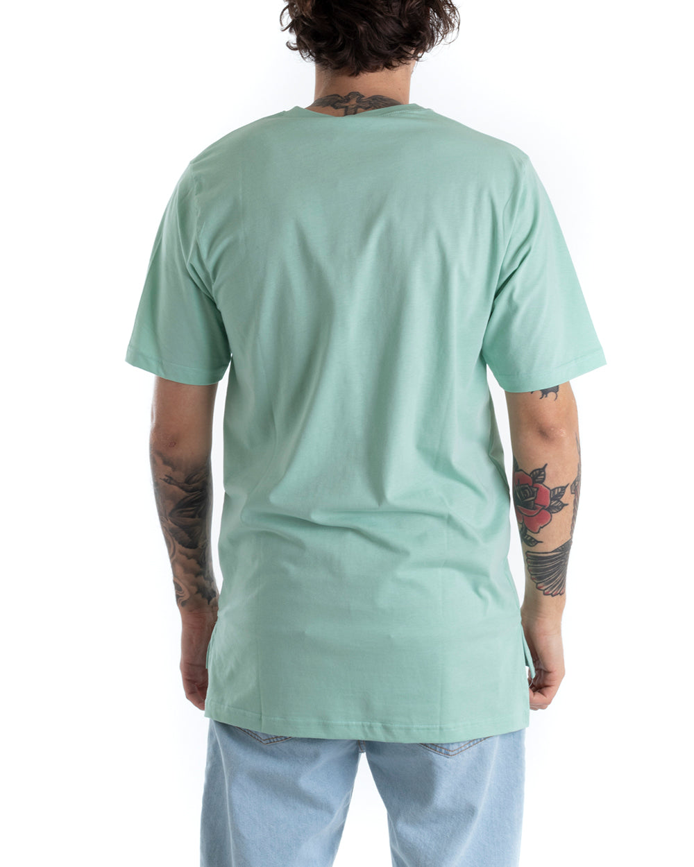 T-shirt Uomo Basic Tinta Unita Verde Acqua Girocollo Manica Corta Casual Spacchi GIOSAL-TS2931A