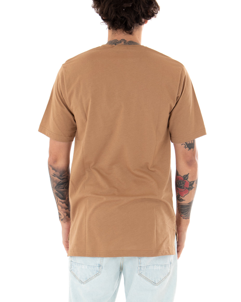 T-shirt Uomo Basic Tinta Unita Camel Girocollo Manica Corta Casual Spacchi GIOSAL-TS2932A