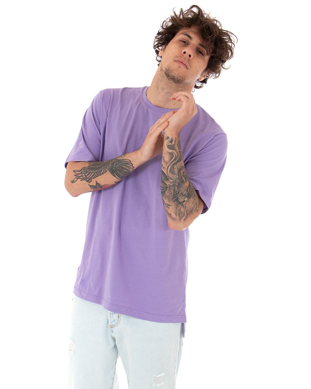 T-shirt Uomo Basic Tinta Unita Lilla Girocollo Manica Corta Casual Spacchi GIOSAL-TS2939A
