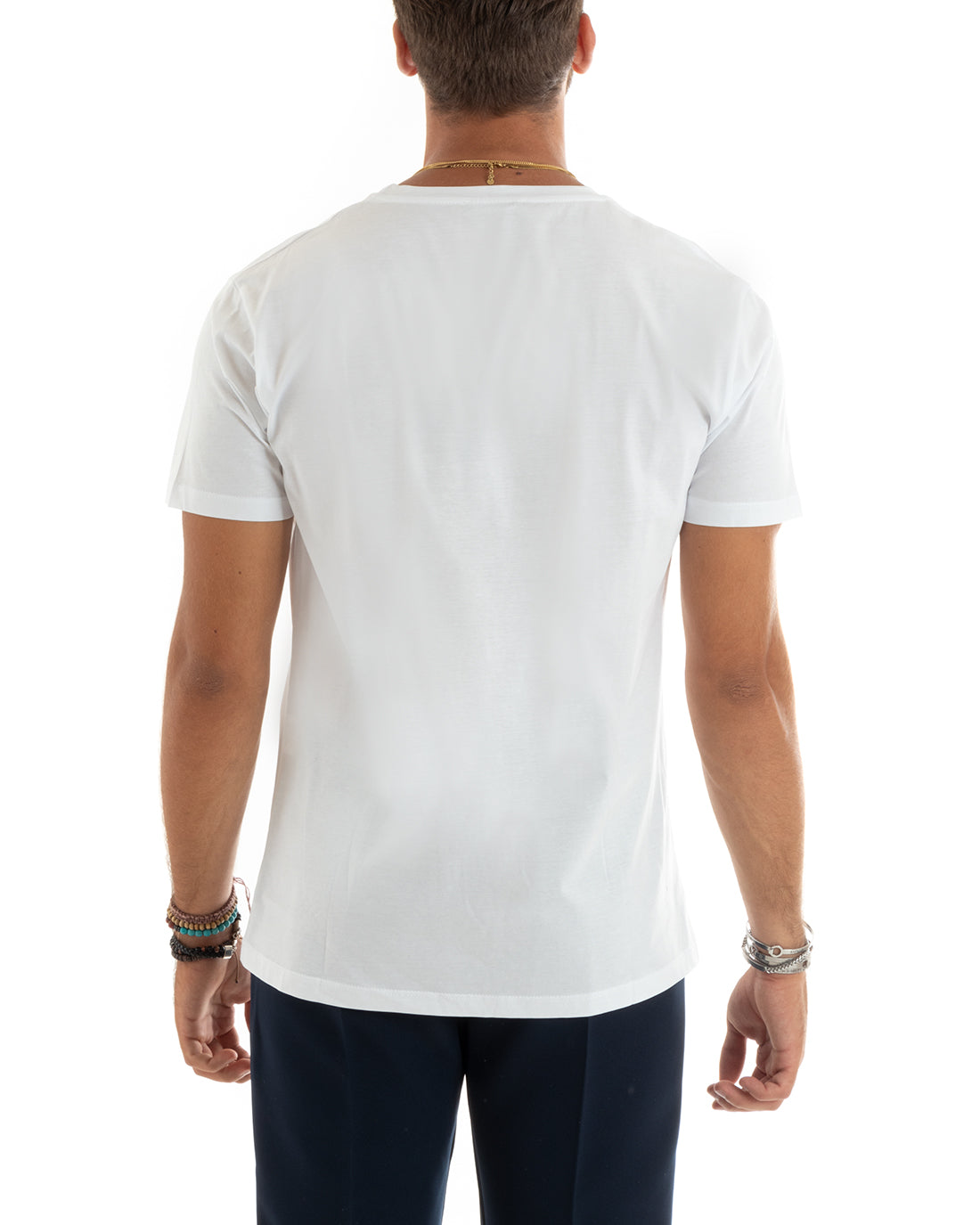 T-shirt Uomo Filo Di Scozia Basic Leggera Tinta Unita Bianco Girocollo Casual GIOSAL-TS2976A