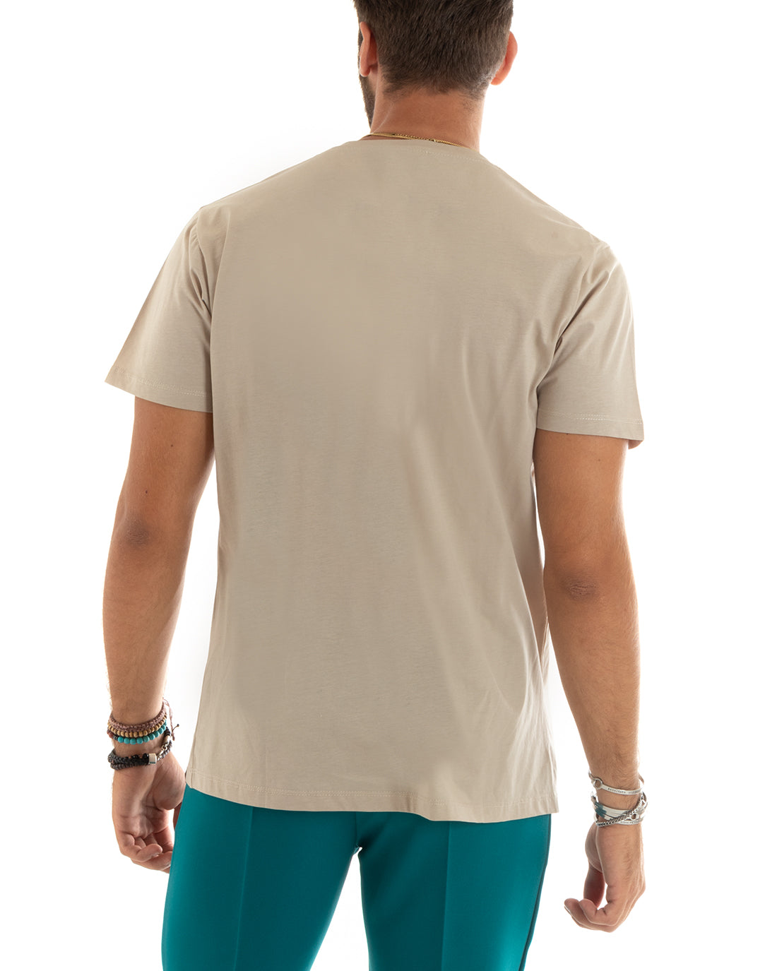 T-shirt Uomo Filo Di Scozia Basic Leggera Tinta Unita Beige Girocollo Casual GIOSAL-TS2978A