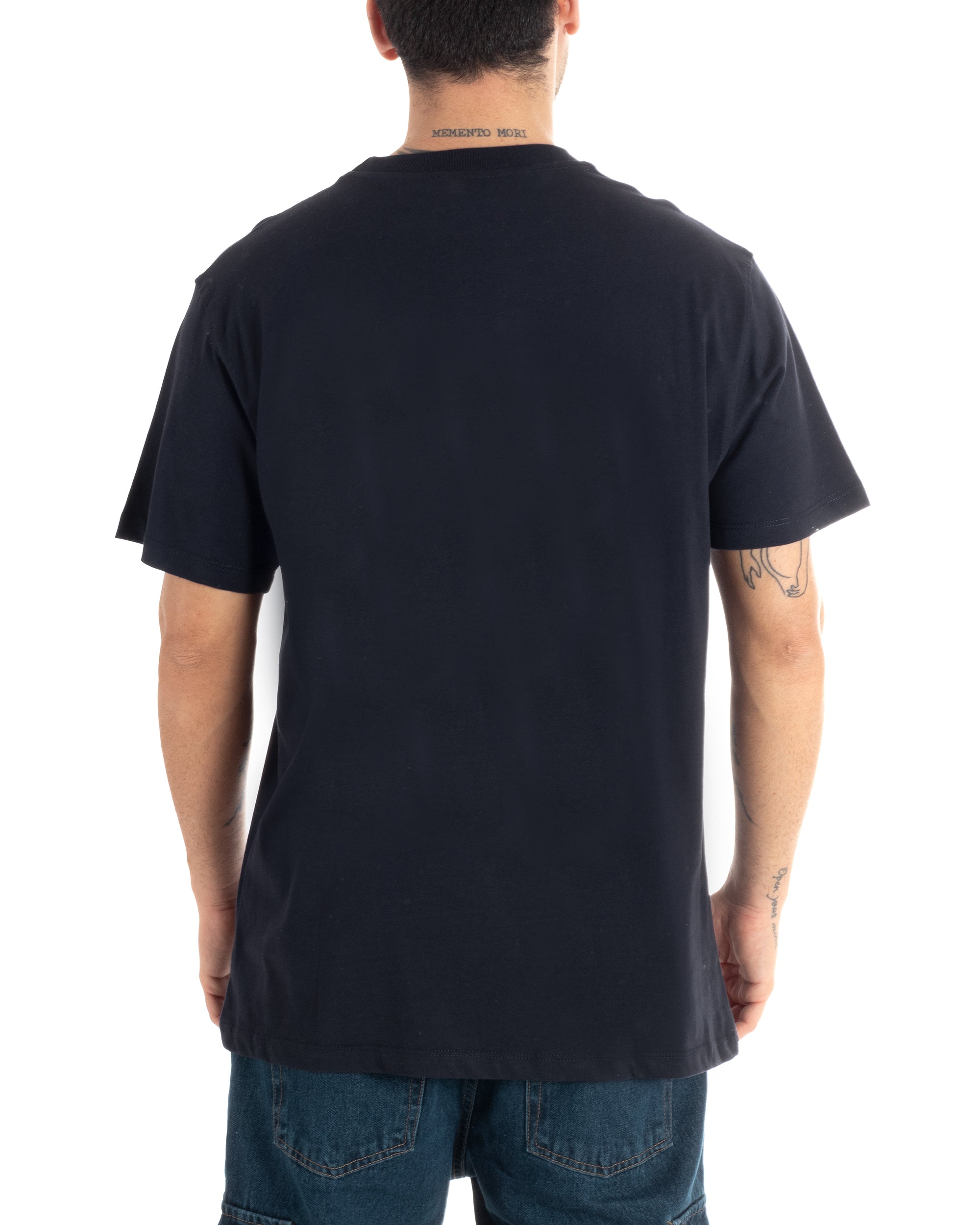 T-shirt Uomo Cotone Basic Tinta Unita Blu Girocollo Casual Gola Alta GIOSAL-TS2981A