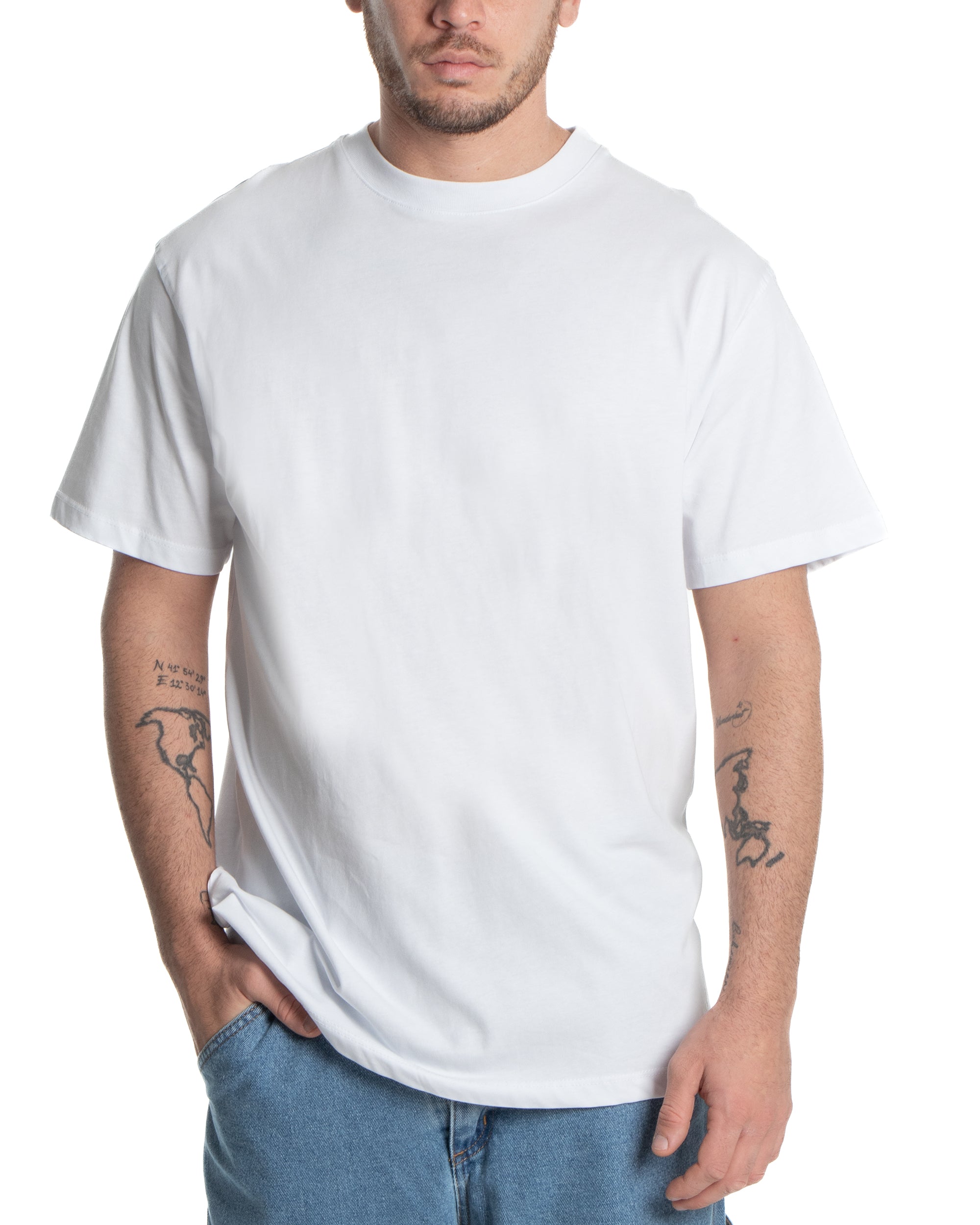 T-shirt Uomo Cotone Basic Tinta Unita Bianco Girocollo Casual Gola Alta GIOSAL-TS2982A