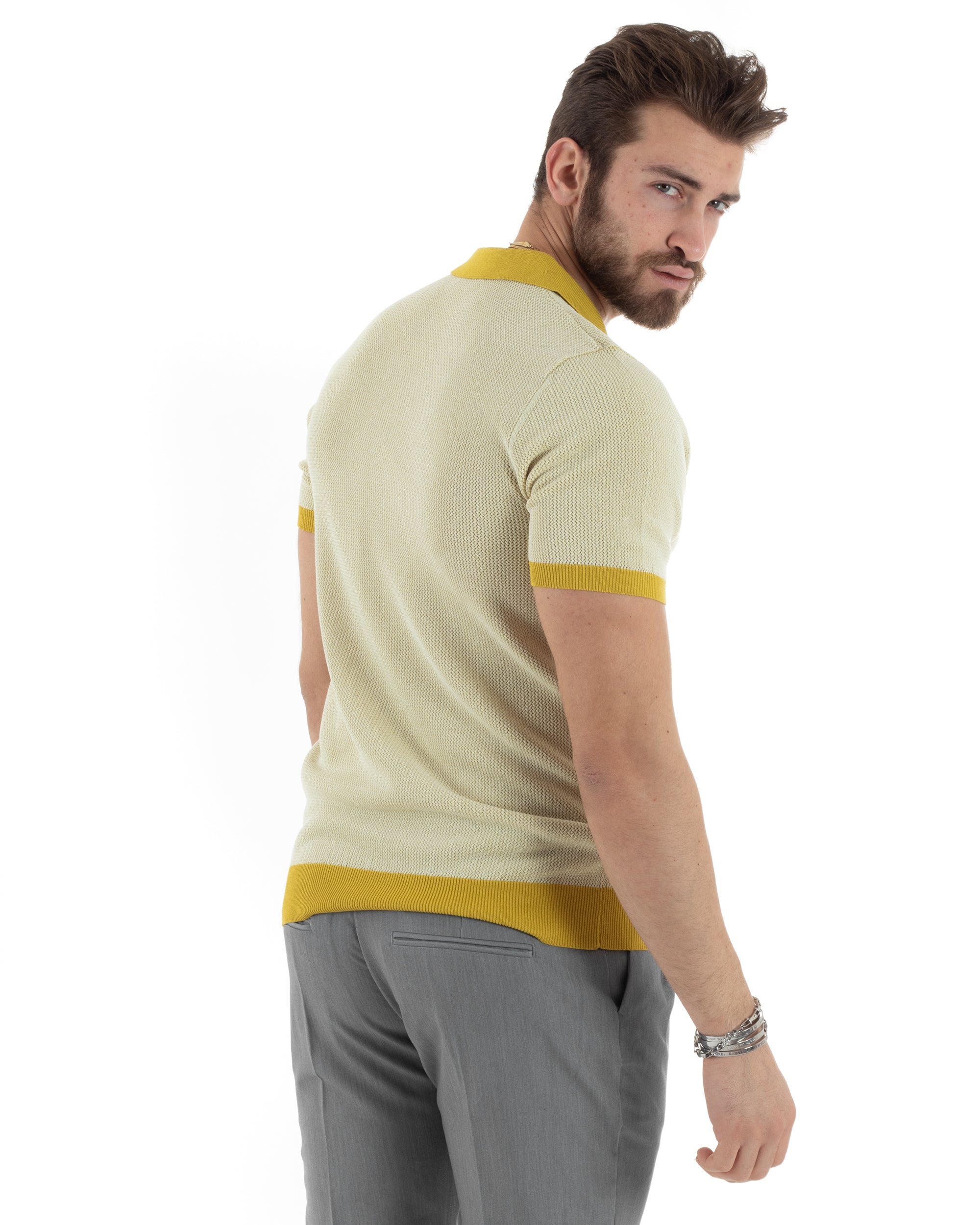 T-Shirt Uomo Maglia In Filo Maglia Con Colletto Polo Scollo V Casual Basic Giallo GIOSAL-TS2986A