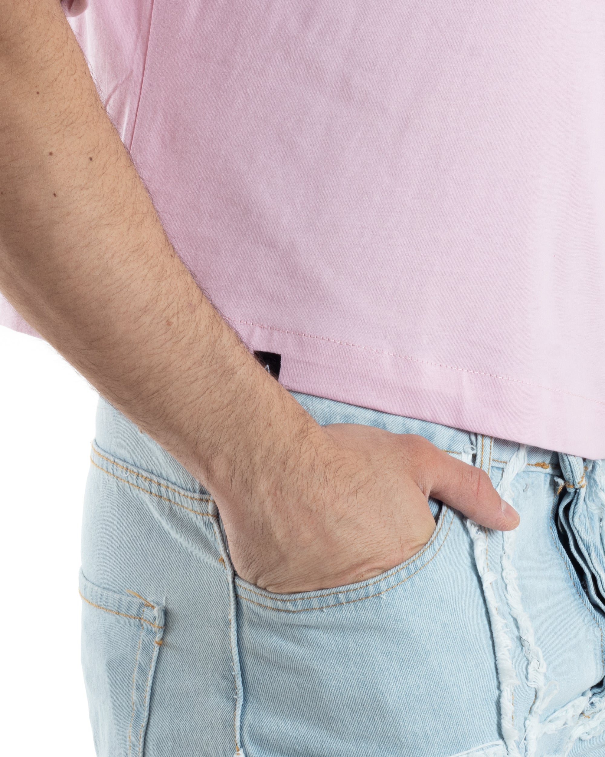 T-shirt Uomo Cropped Corta Boxy Fit Tinta Unita Rosa Casual GIOSAL-TS3003A