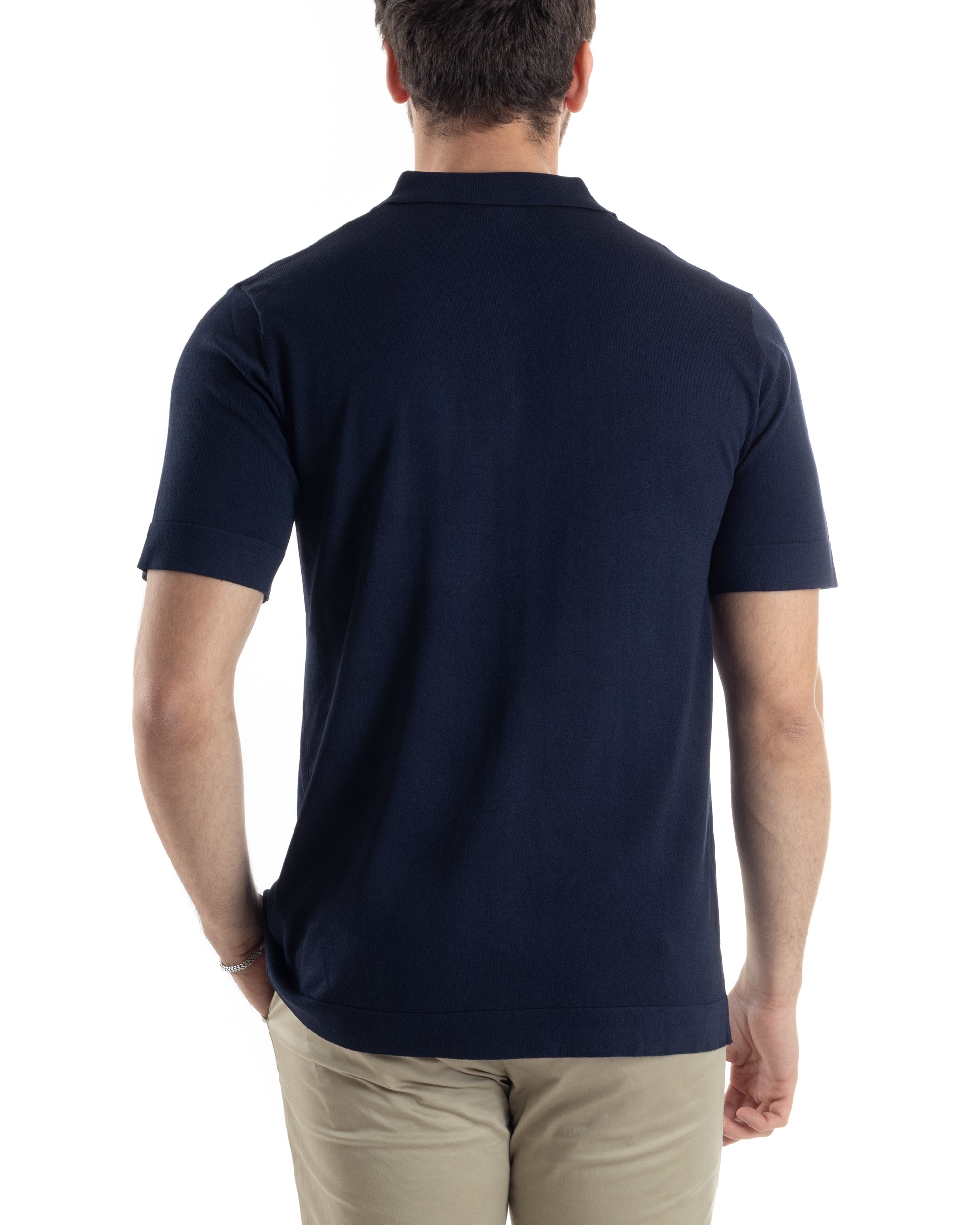 Polo Uomo In Filo Cardigan Bottoni T-Shirt Con Colletto Casual Sottogiacca Blu GIOSAL-TS3018A