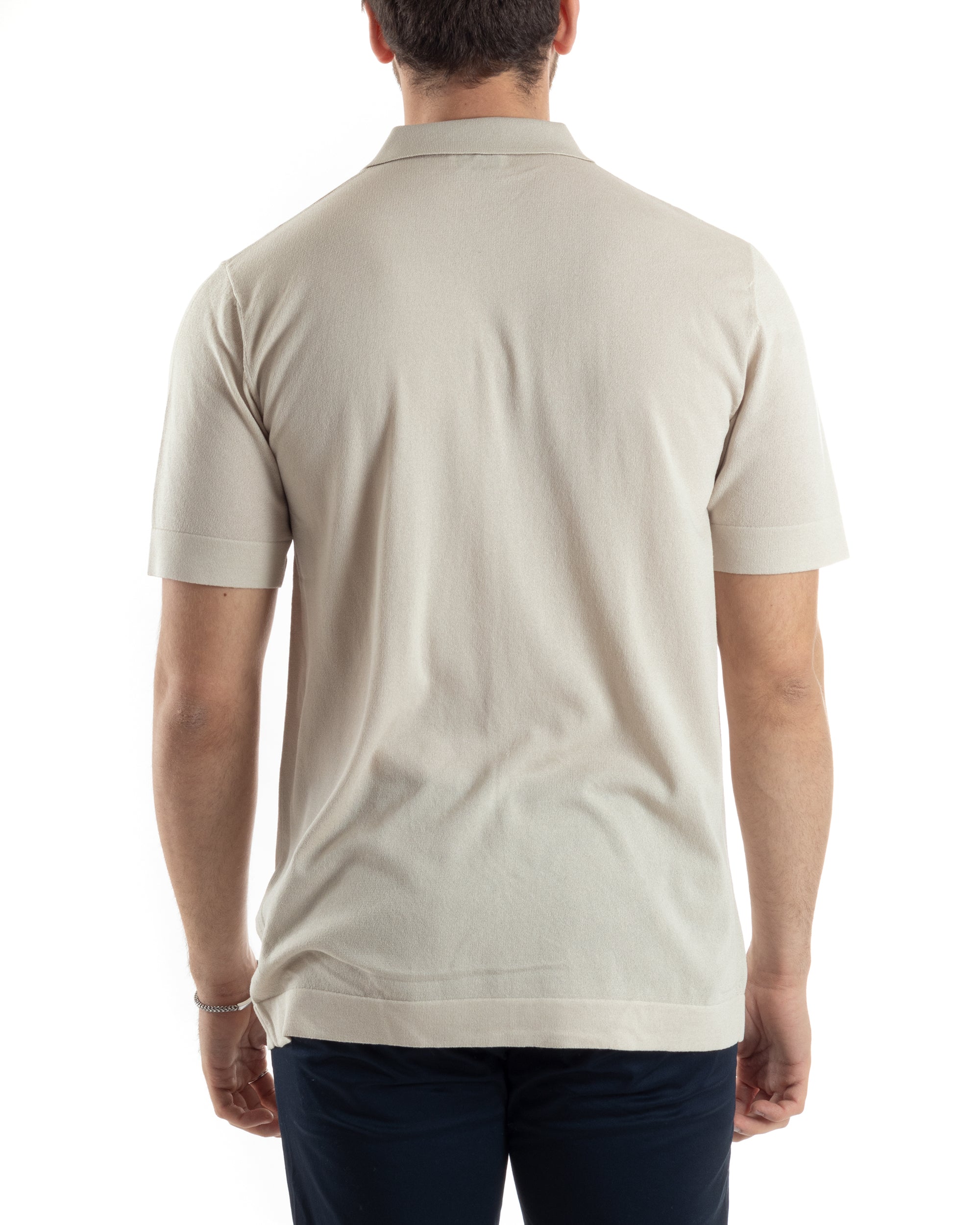 Men's Polo Shirt with Buttons, Cardigan, Collar, Beige Under Jacket TS3019A