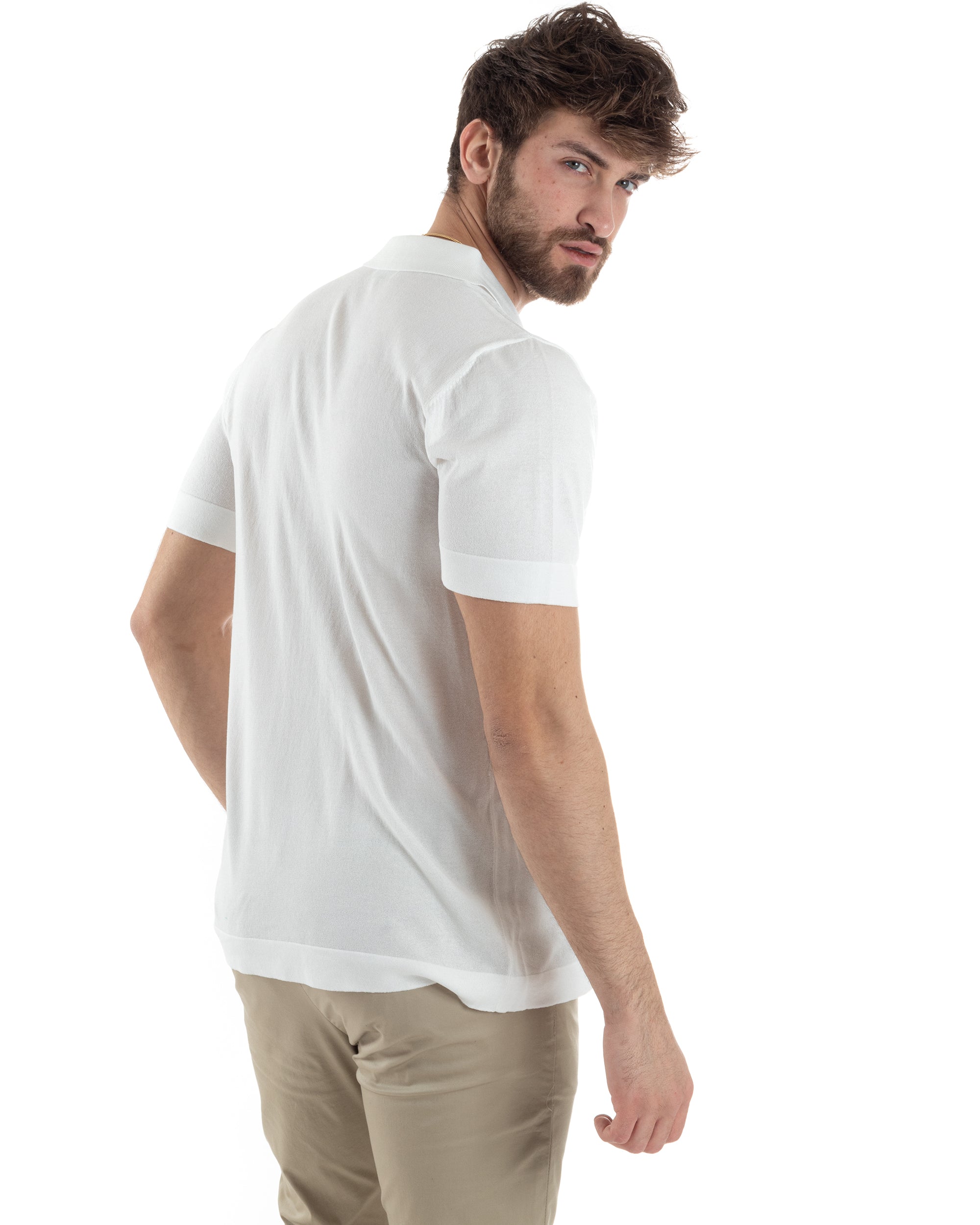Men's Polo Shirt with Buttons, Cardigan, Collar, Under Jacket, White TS3021A