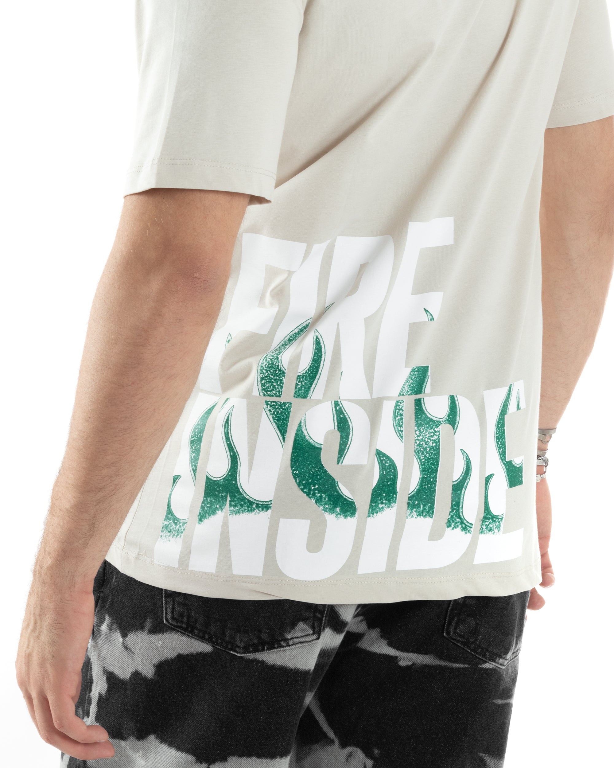 T-Shirt Uomo Con Stampa Maglia Maniche Corte Girocollo Cotone Beige GIOSAL-TS3031A