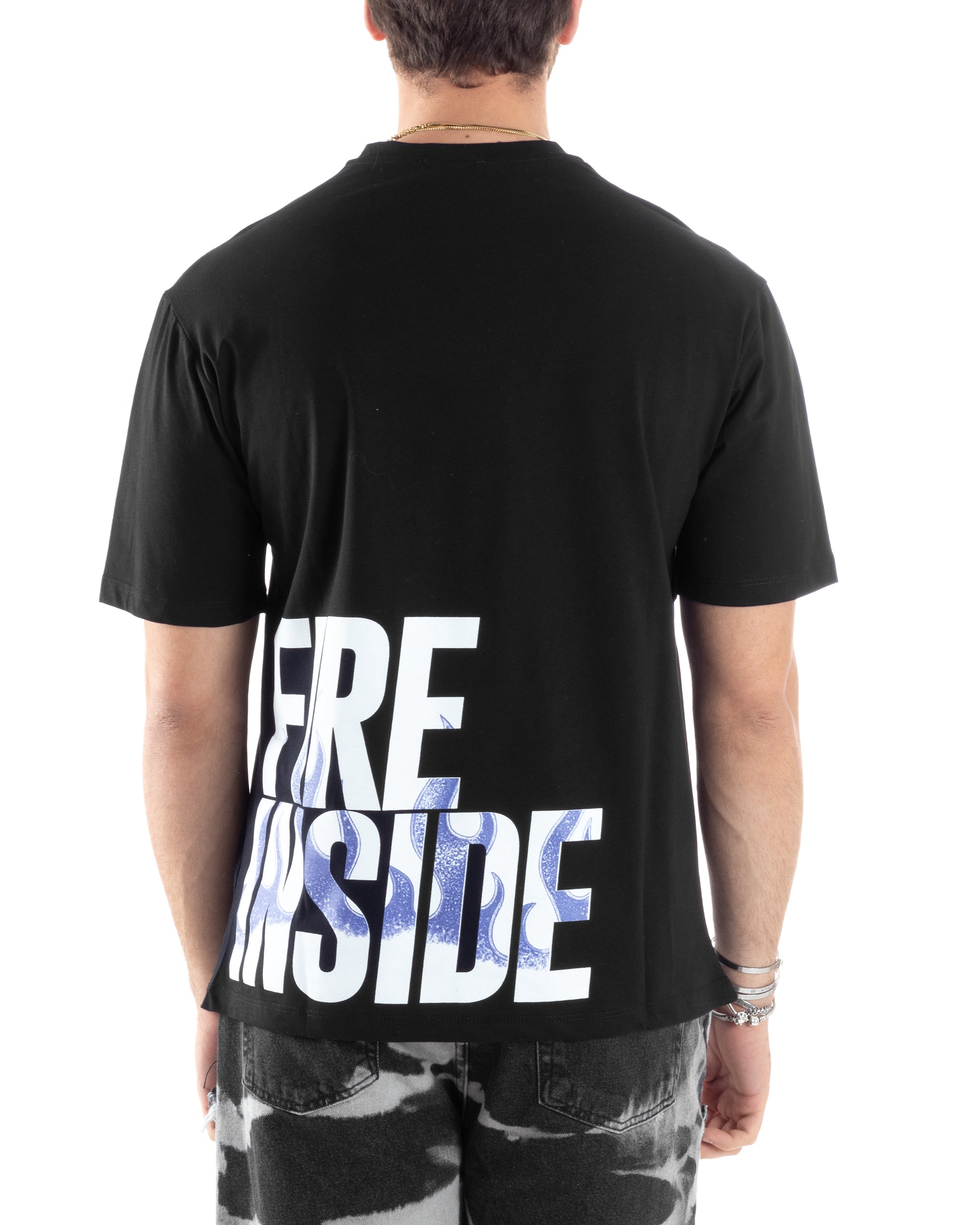 T-Shirt Uomo Con Stampa Maglia Maniche Corte Girocollo Cotone Nero GIOSAL-TS3032A