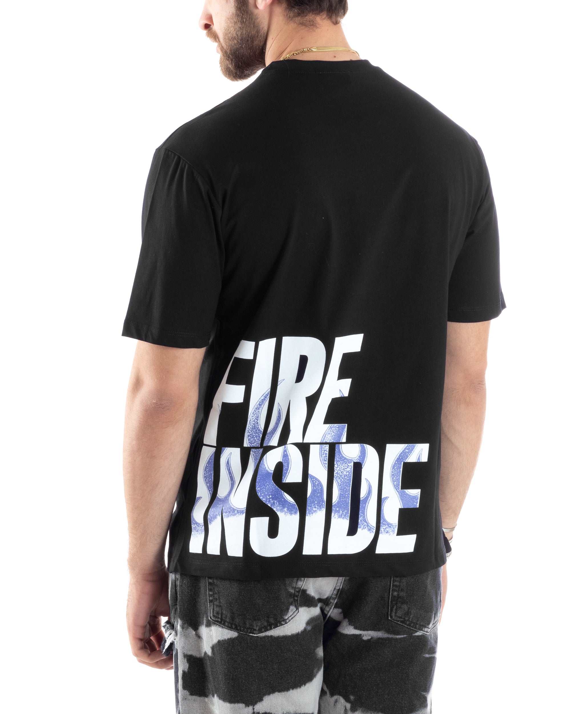 T-Shirt Uomo Con Stampa Maglia Maniche Corte Girocollo Cotone Nero GIOSAL-TS3032A