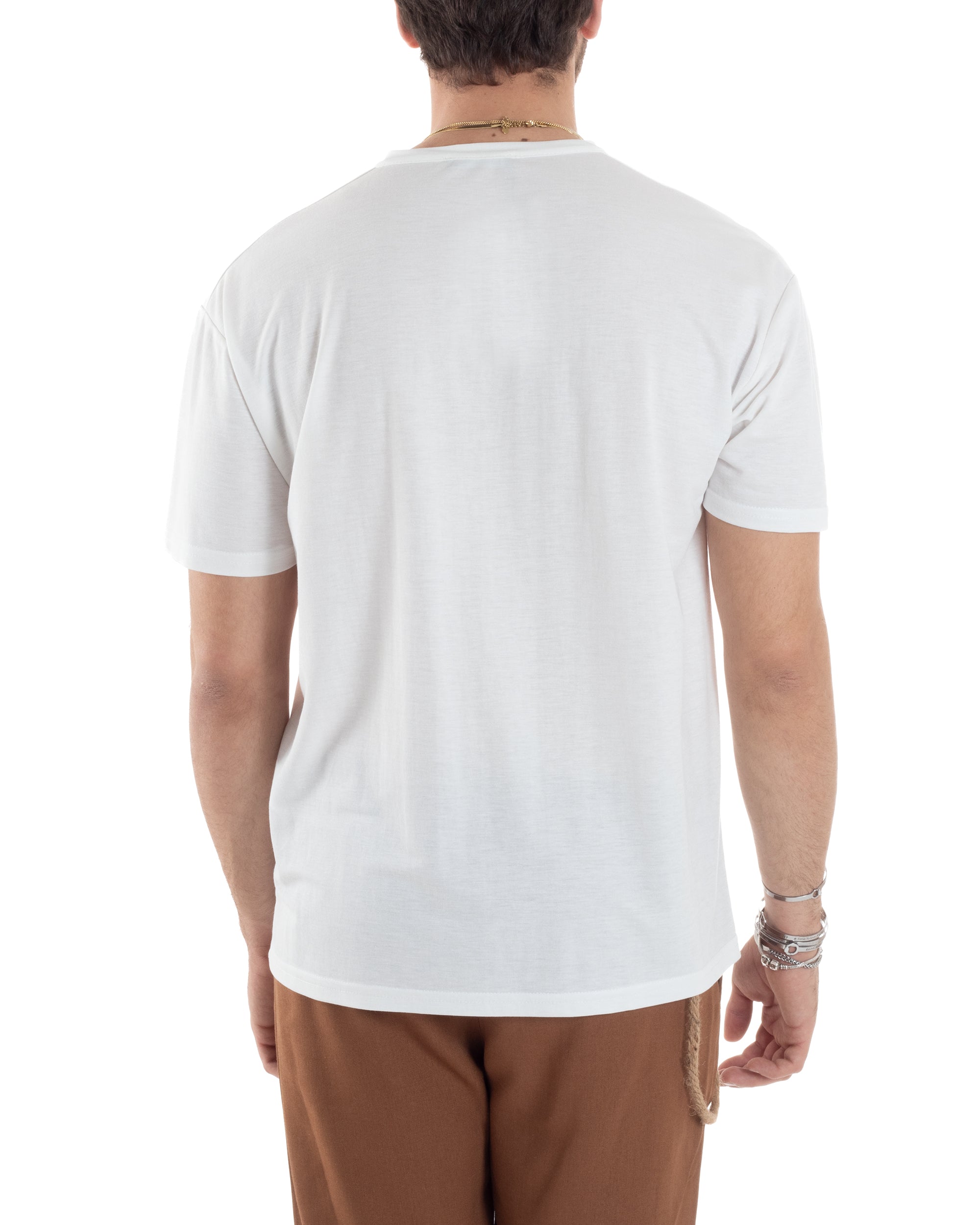 T-shirt Uomo Maniche Corte Viscosa Collo Serafino Maglia Con Bottoni Casual Bianco GIOSAL-TS3035A