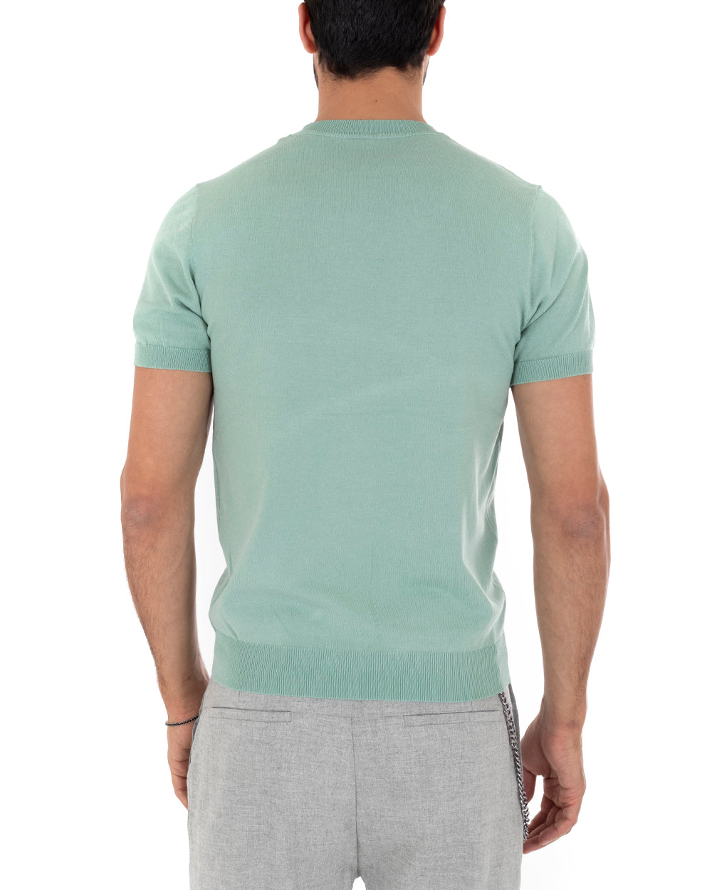 T-Shirt Uomo Manica Corta Tinta Unita Verde Salvia Girocollo Filo Casual GIOSAL-TS3050A