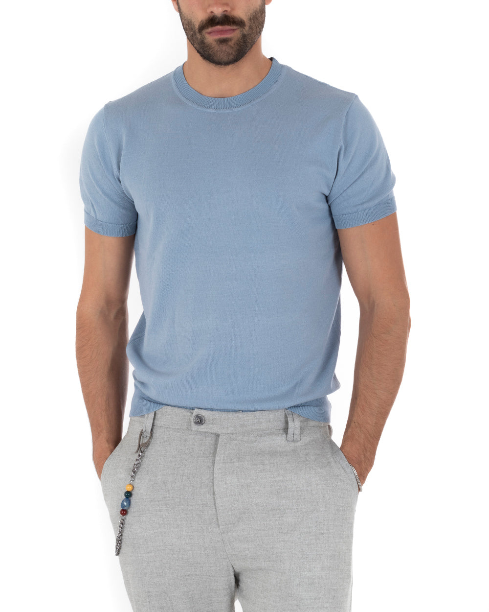 T-Shirt Uomo Manica Corta Tinta Unita Polvere Girocollo Filo Casual GIOSAL-TS3052A