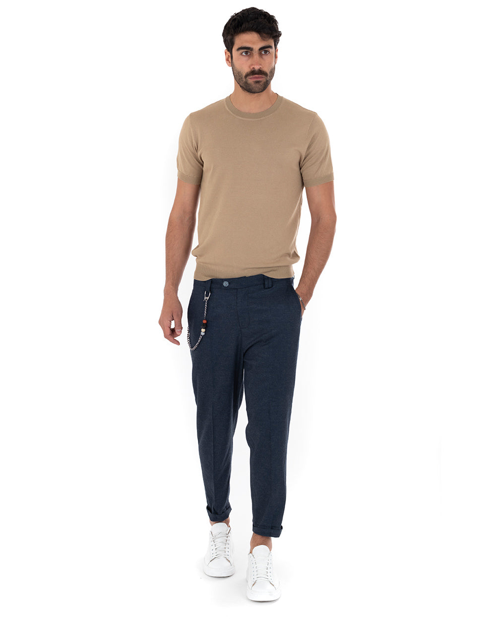 T-Shirt Uomo Girocollo Filo Casual Basic Sottogiacca Tinta Unita Camel GIOSAL-TS3053A