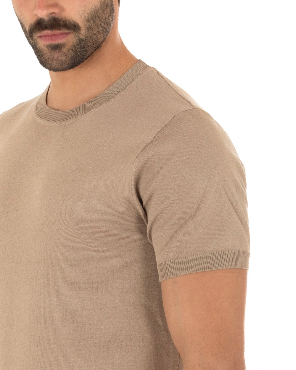 T-Shirt Uomo Girocollo Filo Casual Basic Sottogiacca Tinta Unita Camel GIOSAL-TS3053A
