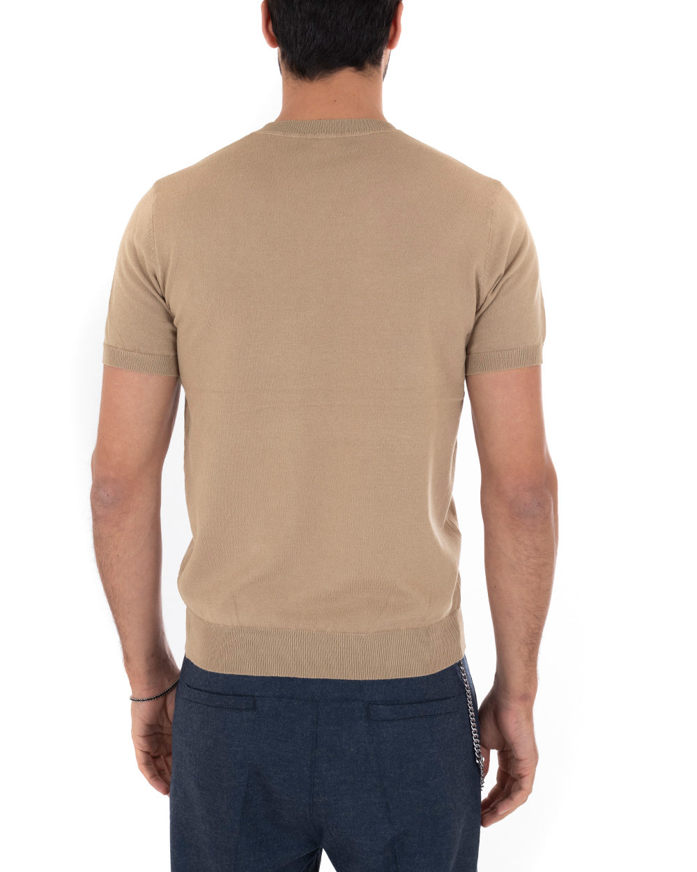 T-Shirt Uomo Girocollo Filo Casual Basic Sottogiacca Tinta Unita Camel GIOSAL-TS3053A