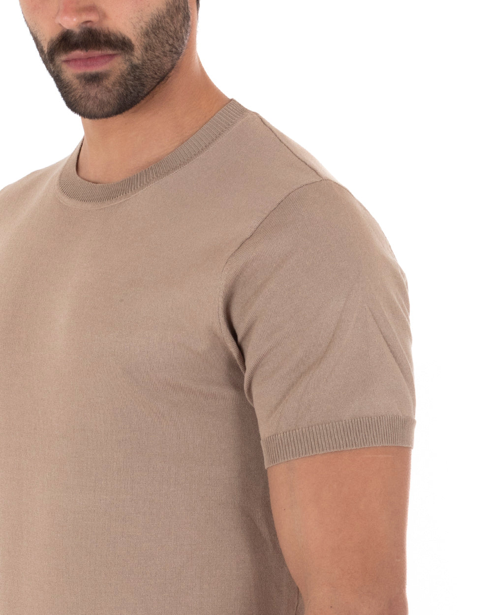 T-Shirt Uomo Manica Corta Tinta Unita Camel Girocollo Filo Casual GIOSAL-TS3053A