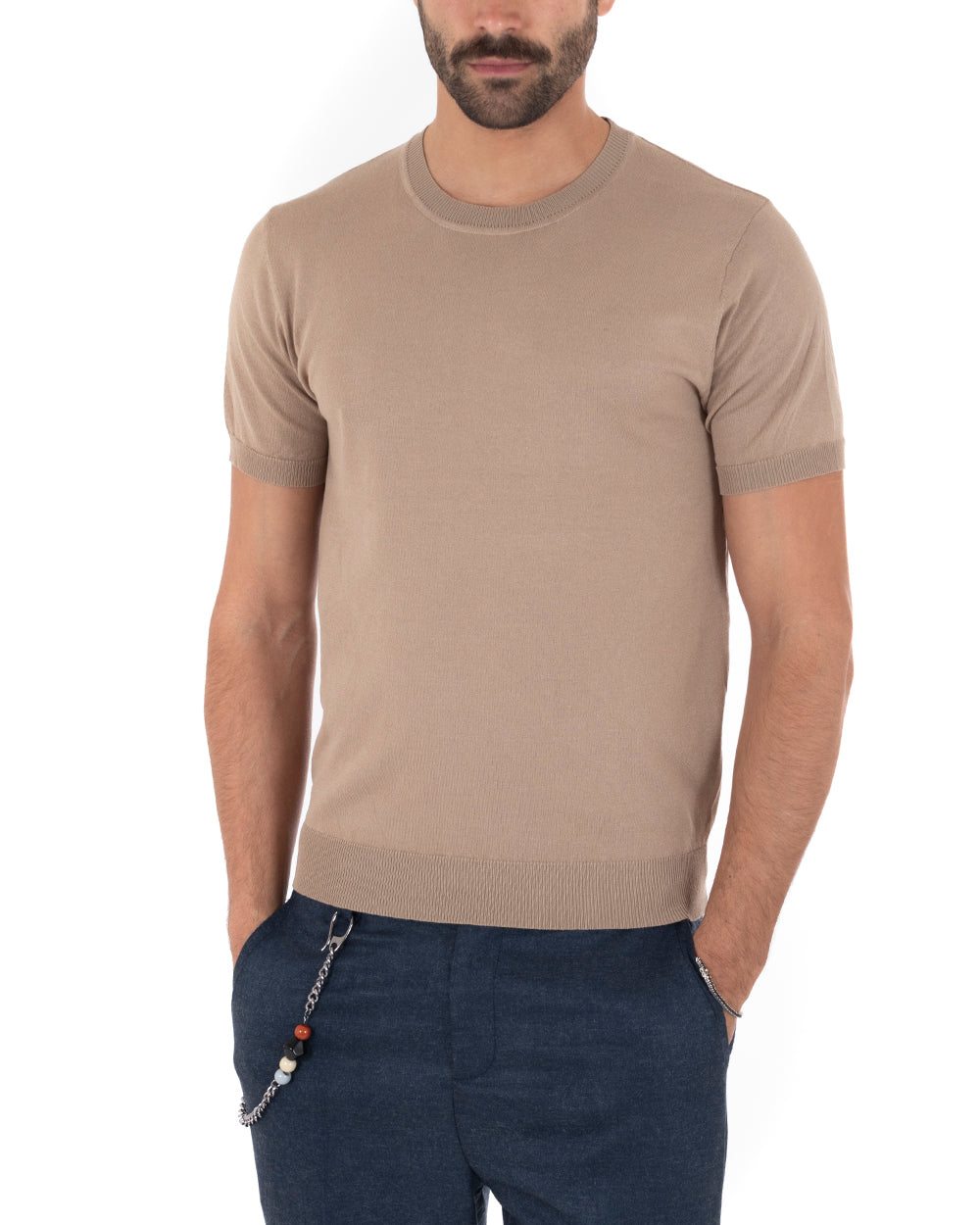T-Shirt Uomo Manica Corta Tinta Unita Camel Girocollo Filo Casual GIOSAL-TS3053A