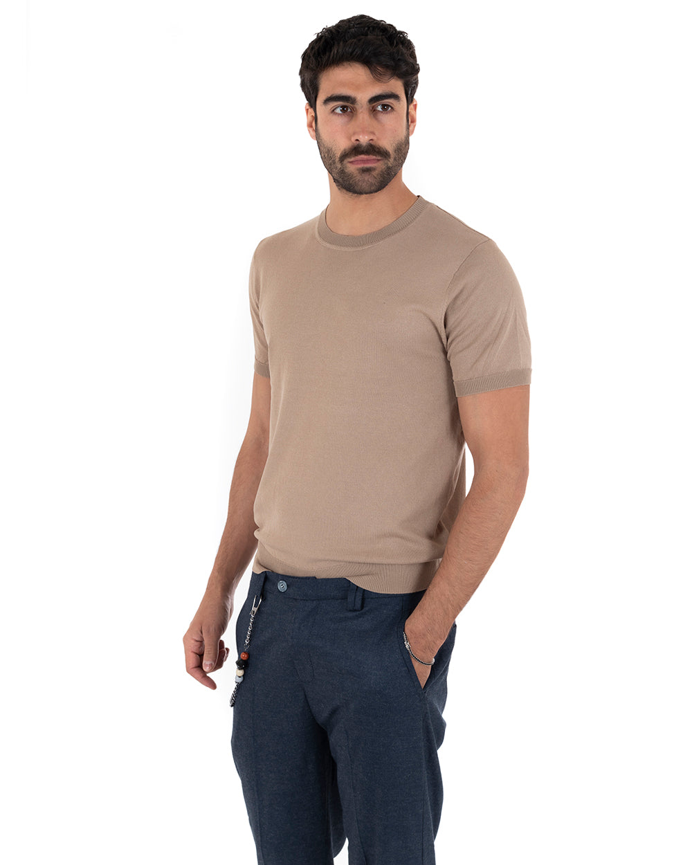 T-Shirt Uomo Manica Corta Tinta Unita Camel Girocollo Filo Casual GIOSAL-TS3053A