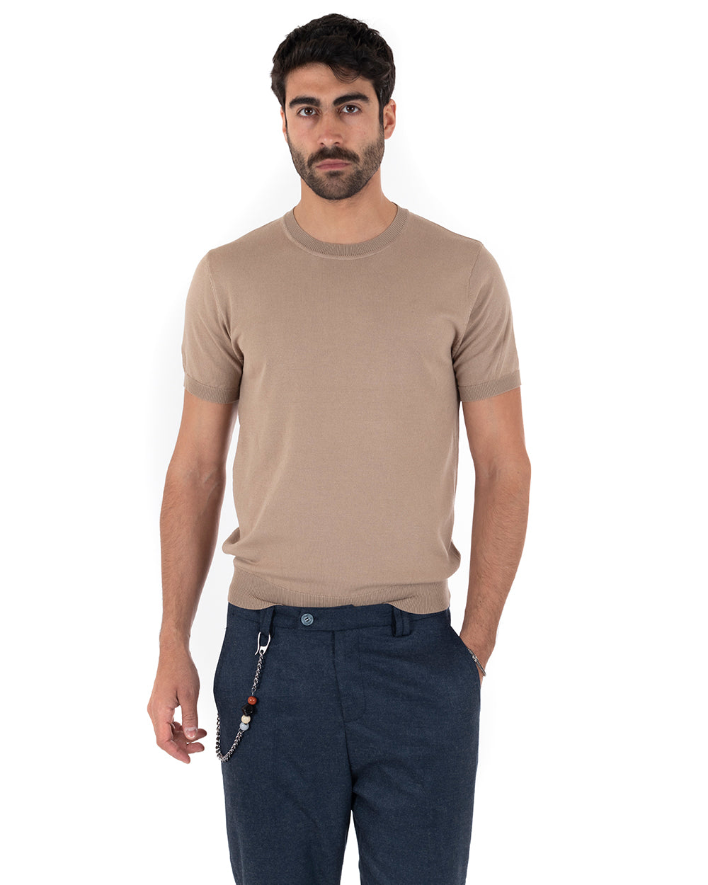 T-Shirt Uomo Manica Corta Tinta Unita Camel Girocollo Filo Casual GIOSAL-TS3053A