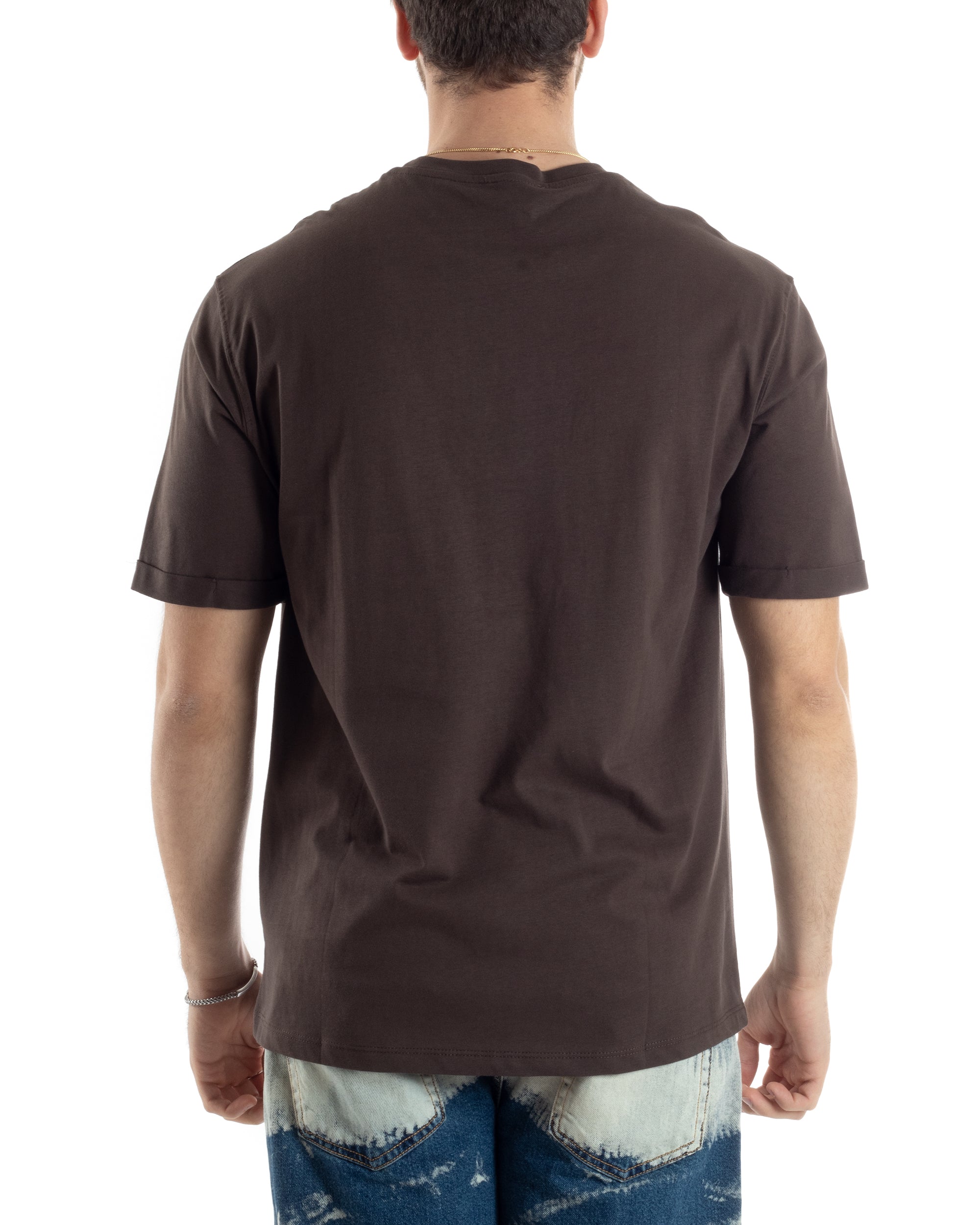 T-shirt Uomo Girocollo Basic Casual Regular Fit Tinta Unita Marrone GIOSAL-TS3056A
