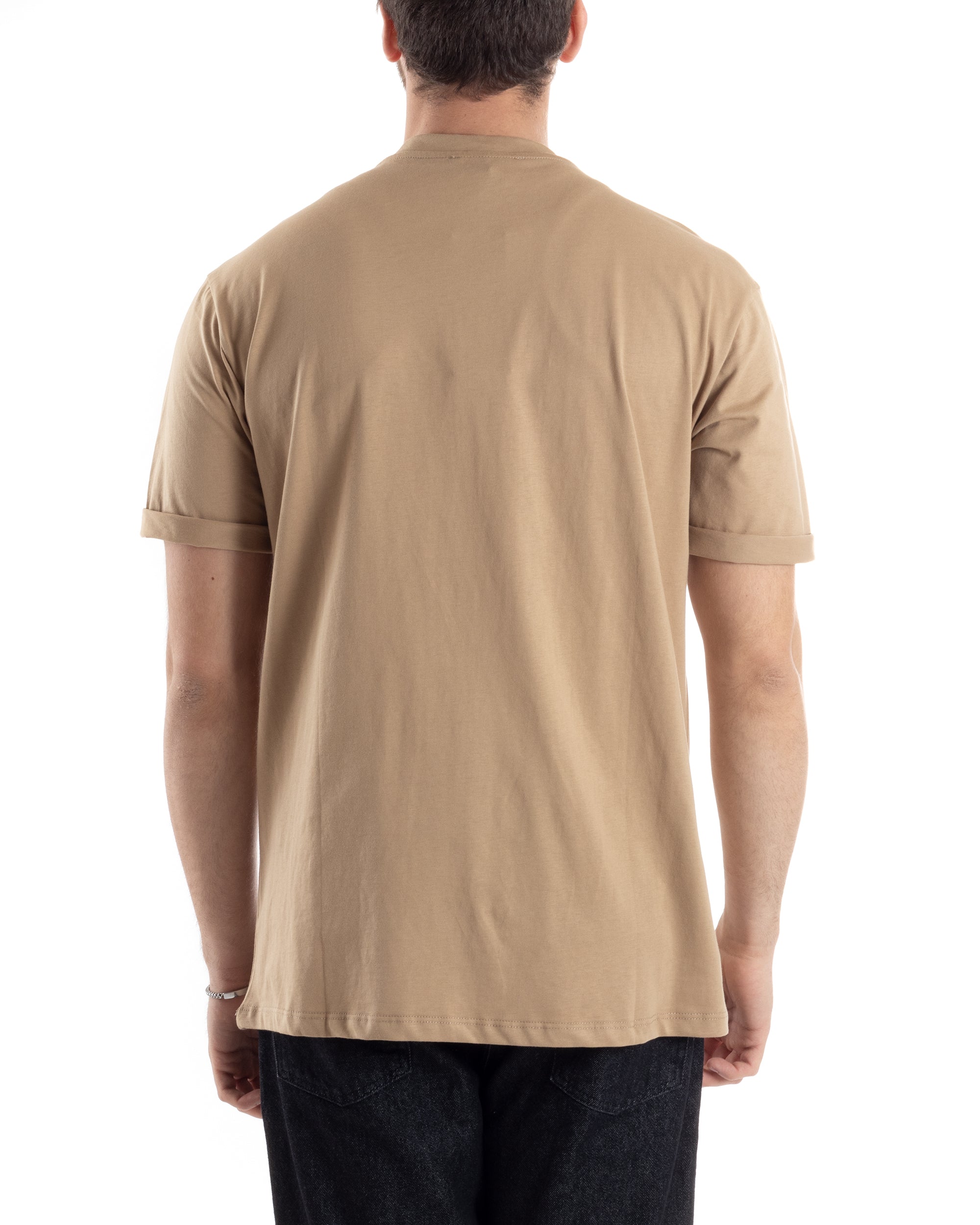 T-shirt Uomo Girocollo Basic Casual Regular Fit Tinta Unita Camel GIOSAL-TS3059A