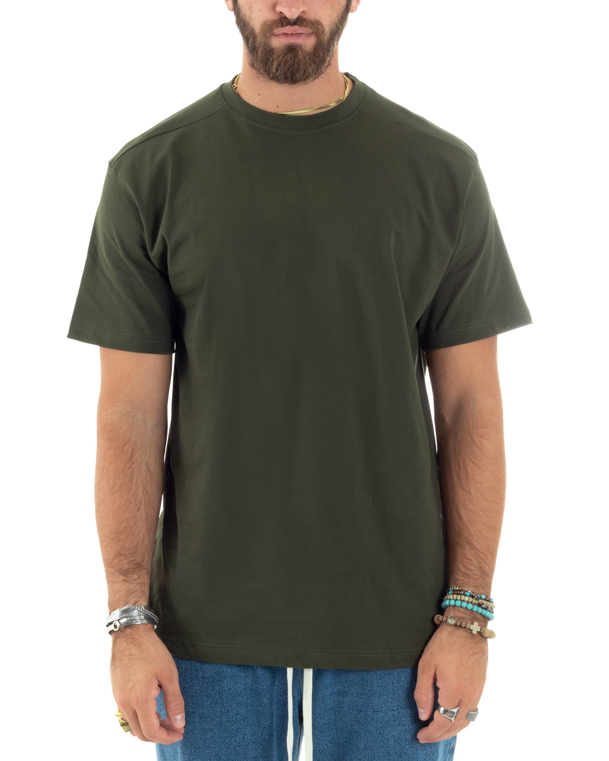 T-shirt Uomo Girocollo Mezze Maniche Cotone Premium Maglia Basic Casual Tinta Unita Verde GIOSAL-TS3079A