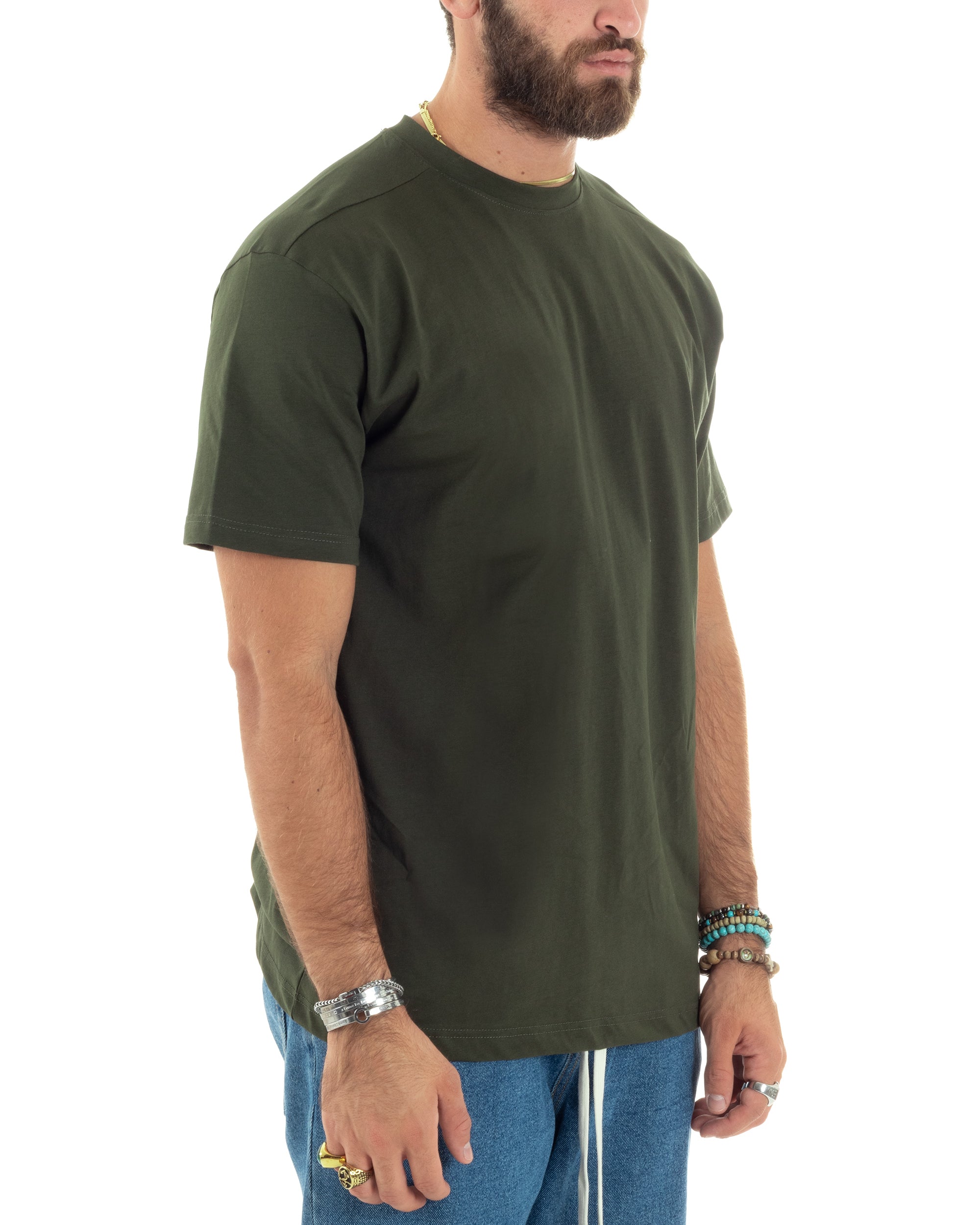 T-shirt Uomo Girocollo Mezze Maniche Cotone Premium Maglia Basic Casual Tinta Unita Verde GIOSAL-TS3079A