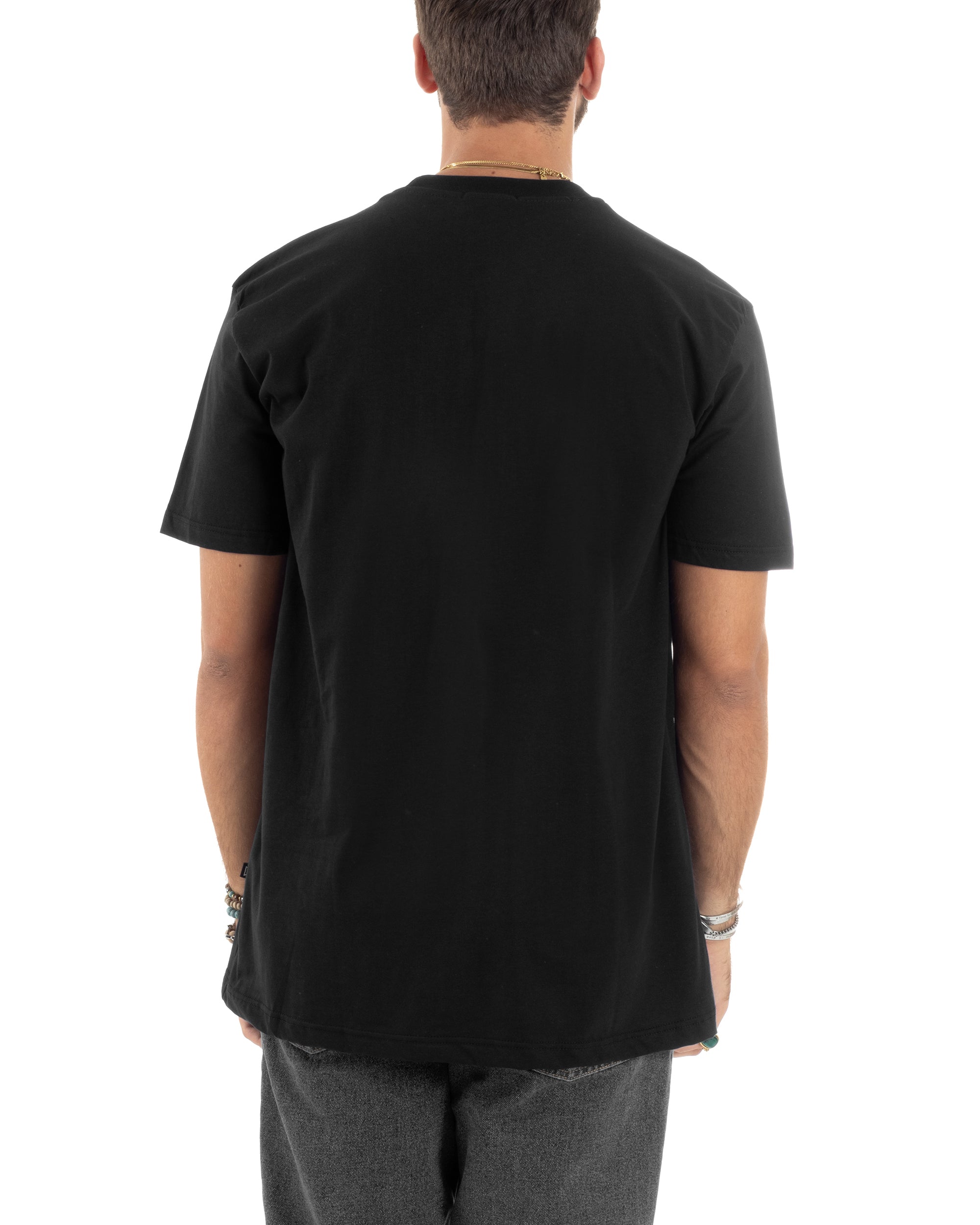 T-shirt Uomo Girocollo Mezze Maniche Cotone Premium Maglia Basic Casual Tinta Unita Nero GIOSAL-TS3082A
