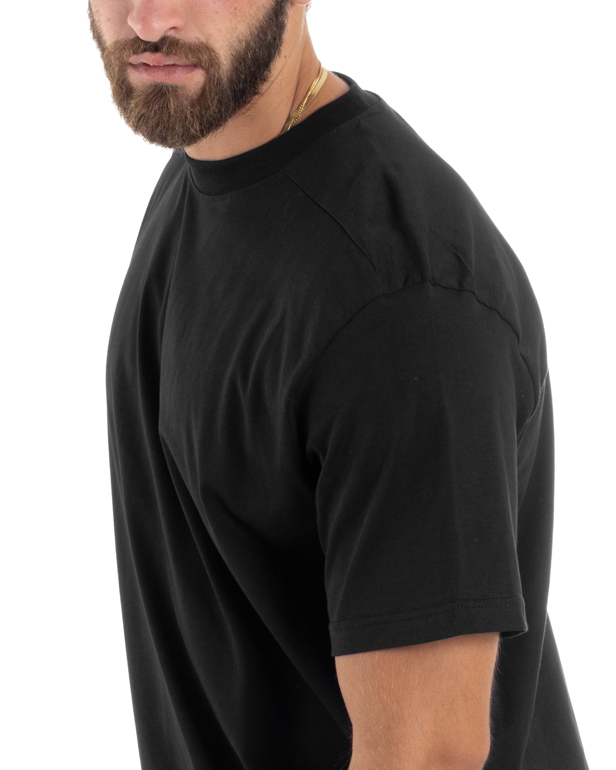 T-shirt Uomo Girocollo Mezze Maniche Cotone Premium Maglia Basic Casual Tinta Unita Nero GIOSAL-TS3082A