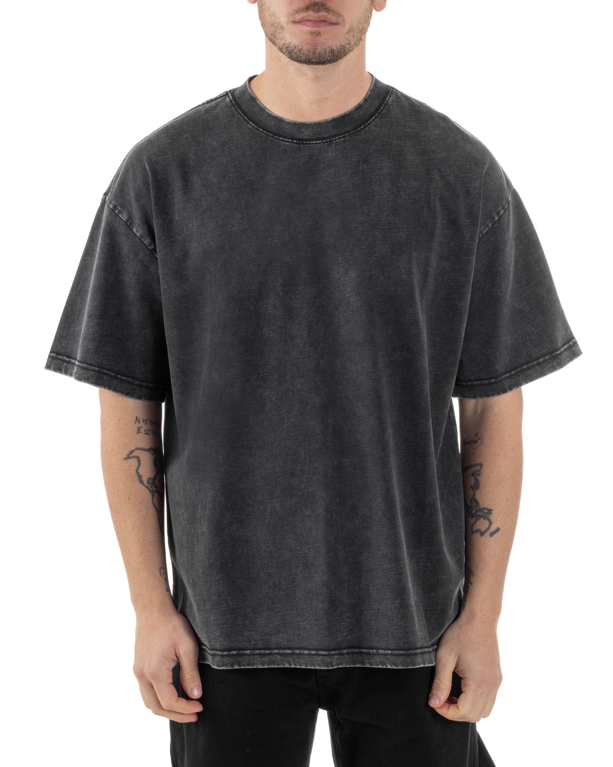 T-shirt Uomo Girocollo Cotone Slavato Maglia Mezze Maniche Tie Dye Bas