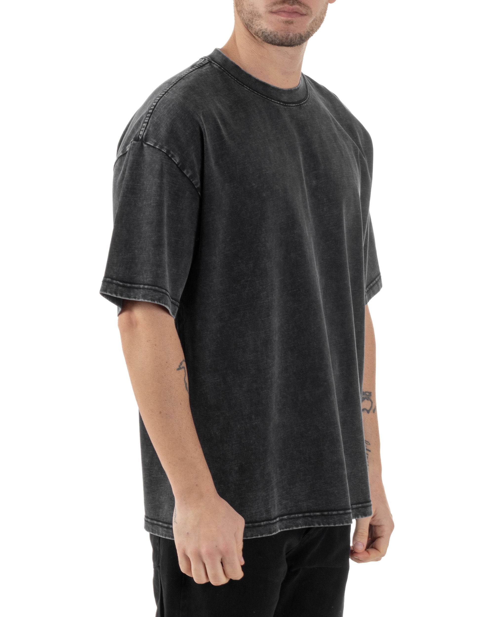 T-shirt Uomo Girocollo Cotone Slavato Maglia Mezze Maniche Tie Dye Basic Oversize Casual Tinta Unita Nero GIOSAL-TS3092A