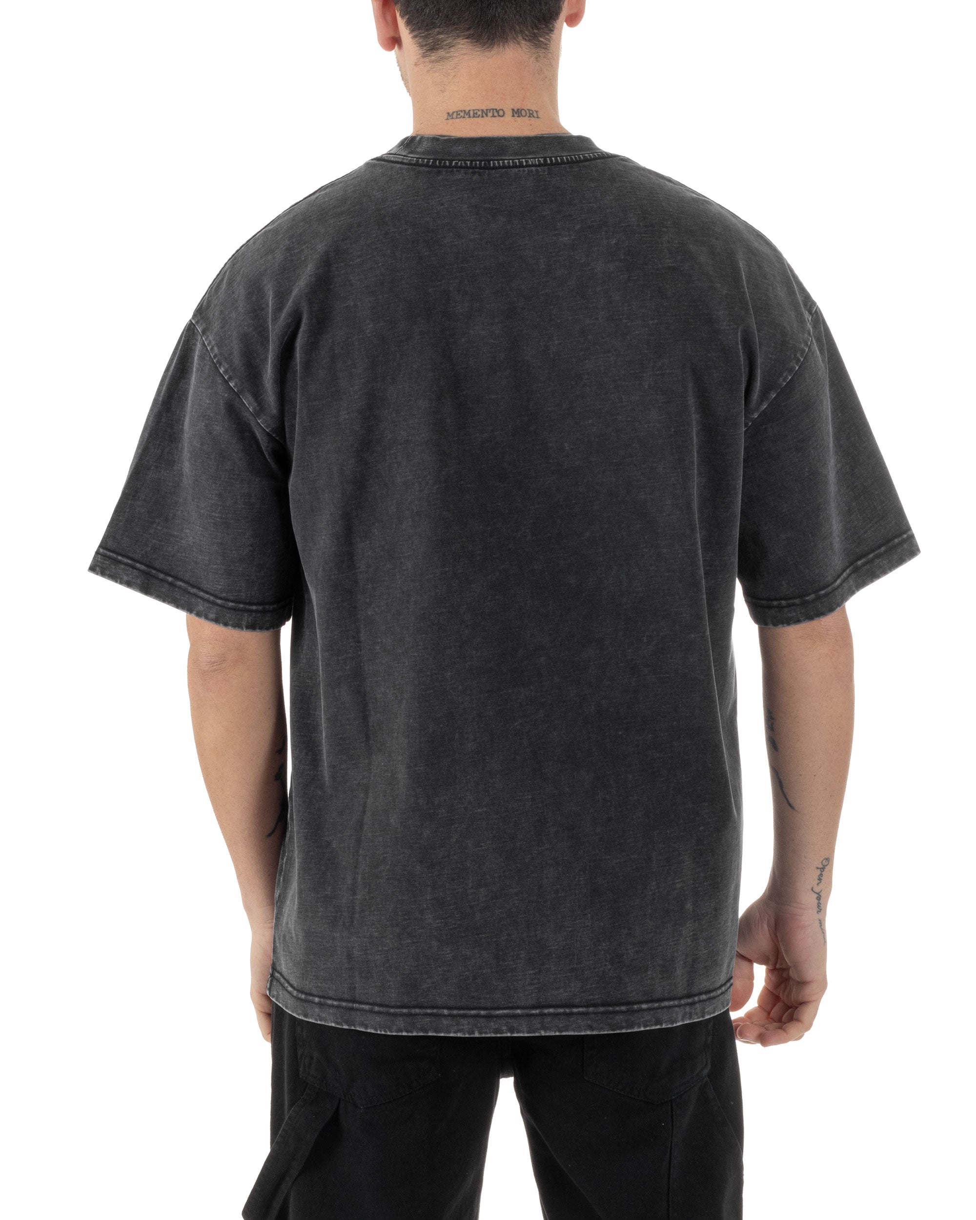 T-shirt Uomo Girocollo Cotone Slavato Maglia Mezze Maniche Tie Dye Basic Oversize Casual Tinta Unita Nero GIOSAL-TS3092A