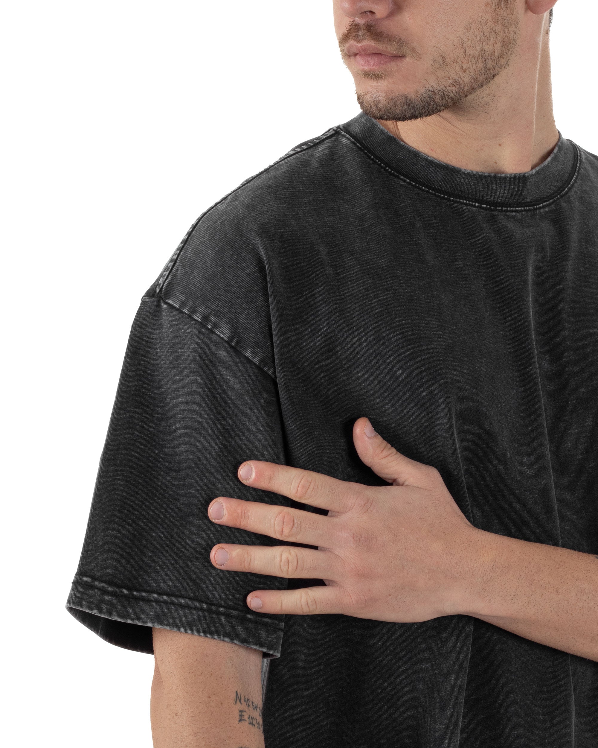 T-shirt Uomo Girocollo Cotone Slavato Maglia Mezze Maniche Tie Dye Basic Oversize Casual Tinta Unita Nero GIOSAL-TS3092A